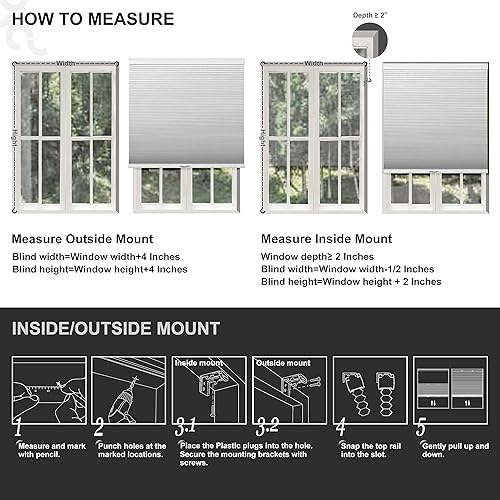 Miniatura 8 de BERISSA Persianas celulares filtrantes de luz, sin cordón, con diseño de panal para ventanas, persianas celulares a juego para dormitorio, oficina,