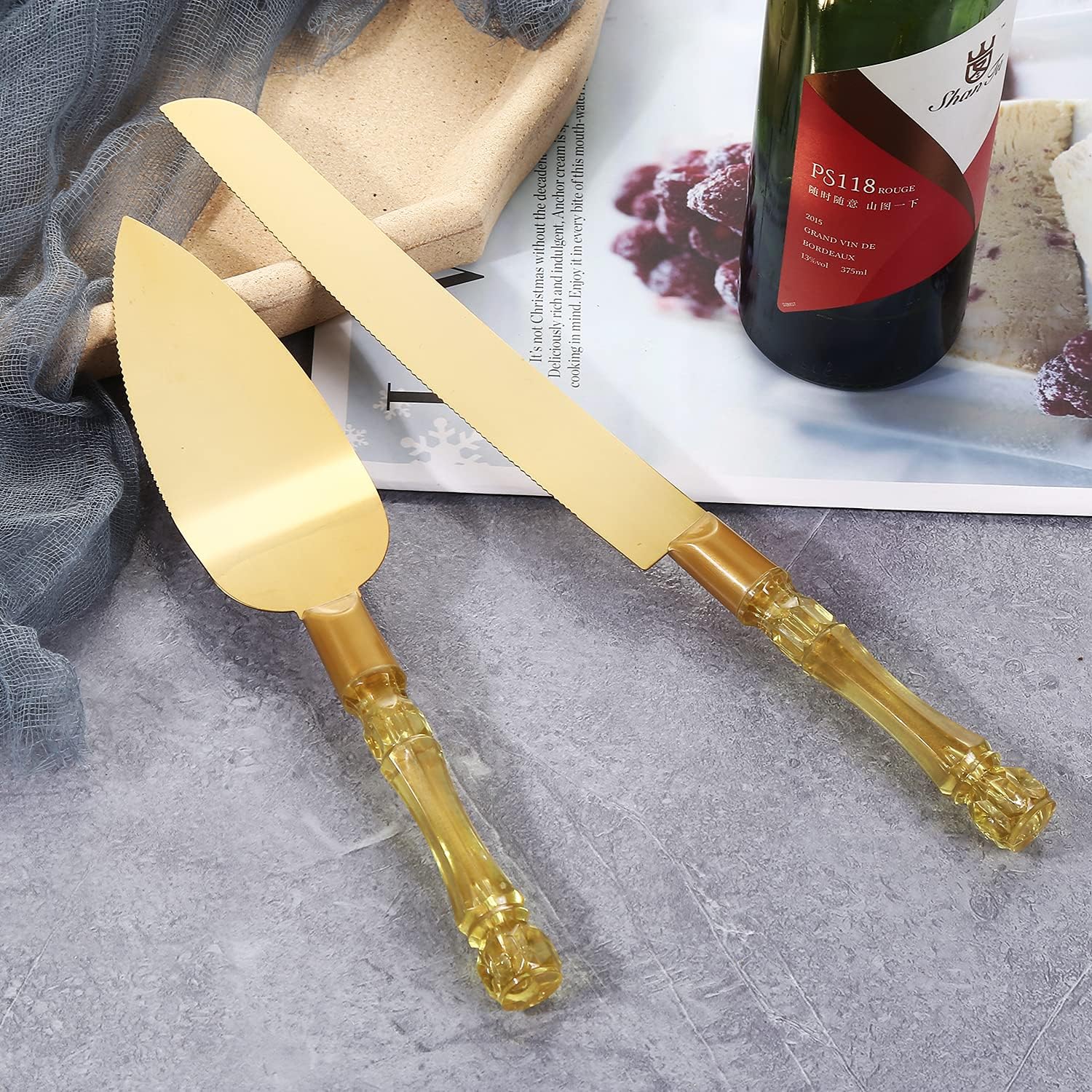 TANG SONG Simple Design Wedding Cake Knife and Serving Set for Parties Weddings Birthdays Anniversaries (Golden)