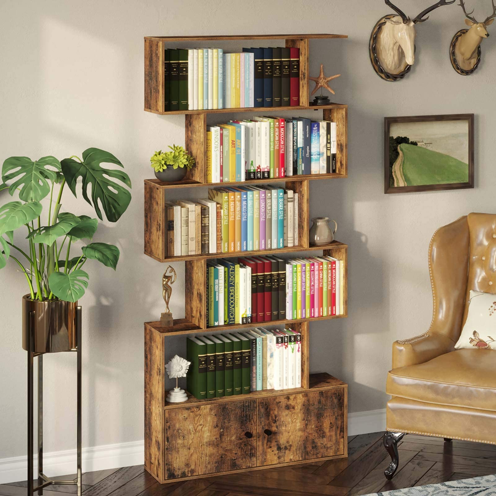 Buy Rolanstar Bookshelf with Doors, 6Tier Bookcase with Freestanding Bookshelves