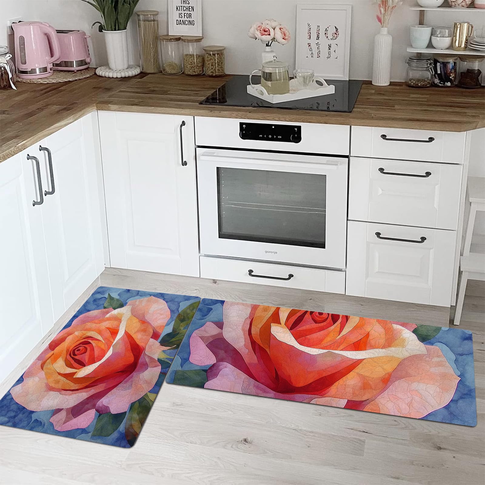 Tapetes de cocina antifatiga batik de 2 piezas, cómodos para cocinar en el hogar y la oficina