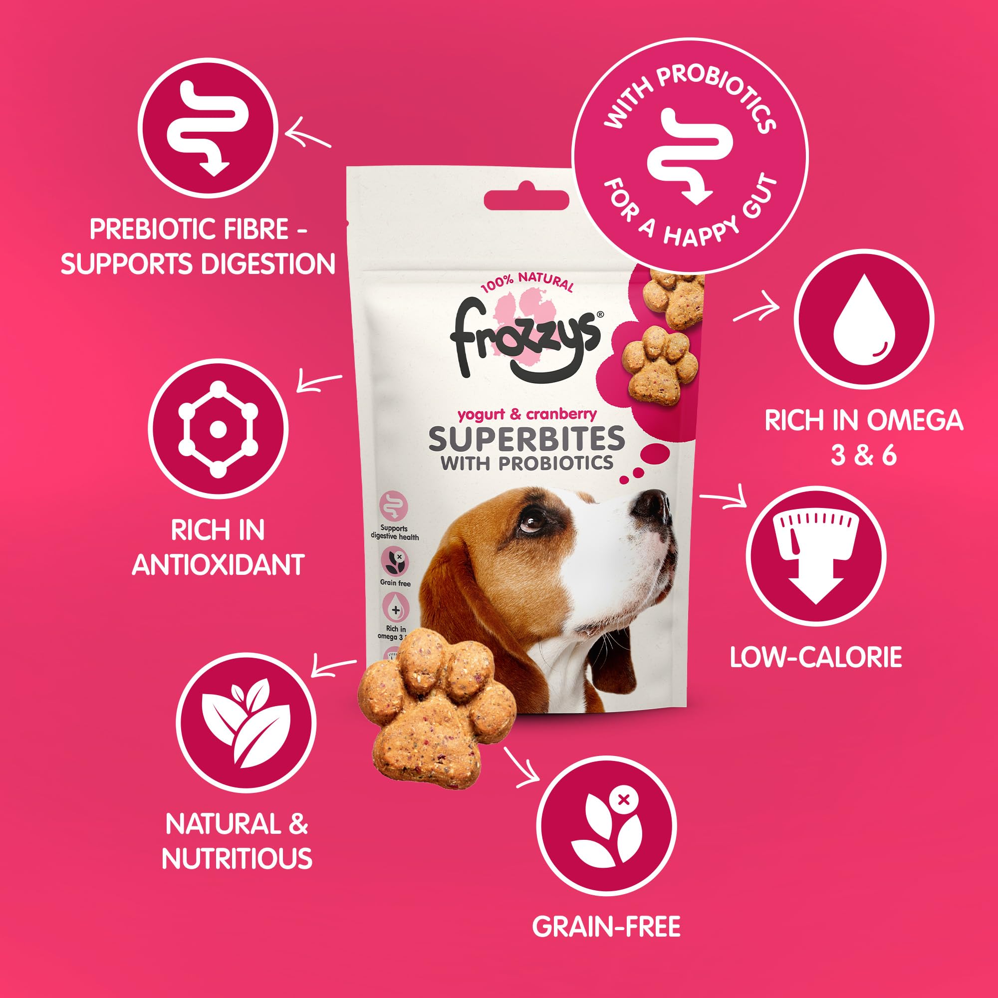 Frozzys Superbites Grain Free Dog Treats with Probiotics, Rich in Omega 3/6 for Skin Coat & Digestive Health - Image 2