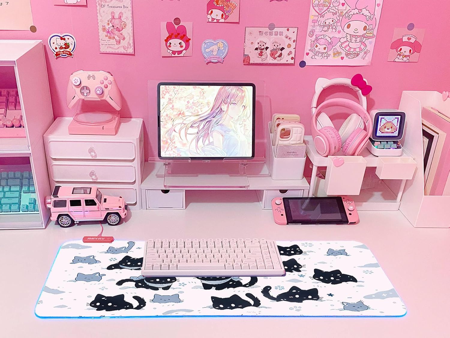 JMIYAV Pink RGB Gaming Mouse Pad 31.5x12 Inch PC XL Large Extended Glowing Led Light Up Desk Pad Non-Slip Rubber Base Computer Cute Mousepad Mat Desk Accessories Gaming Setup 43-114