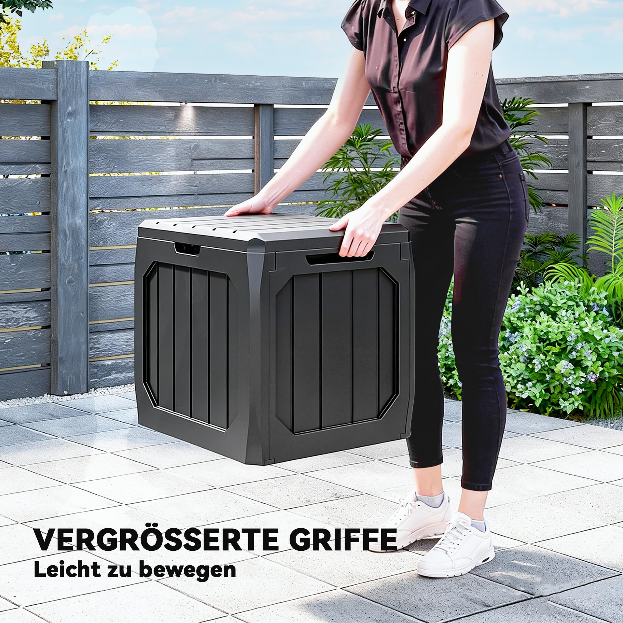 Outsunny Gartenbox Wasserdicht mit Griffmulden 121 Liter Kunststoff