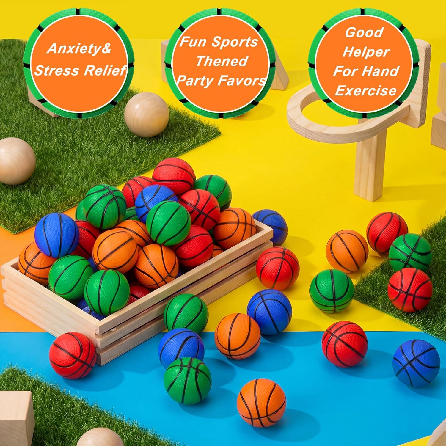 Libima 100 Pcs Mini Basketball Stress Balls 2'' Mini Foam Small Basketball Party Favors Squeeze Sports Balls for Anxiety Stress Relieving School Sports Theme Party Favor(4 Colors)