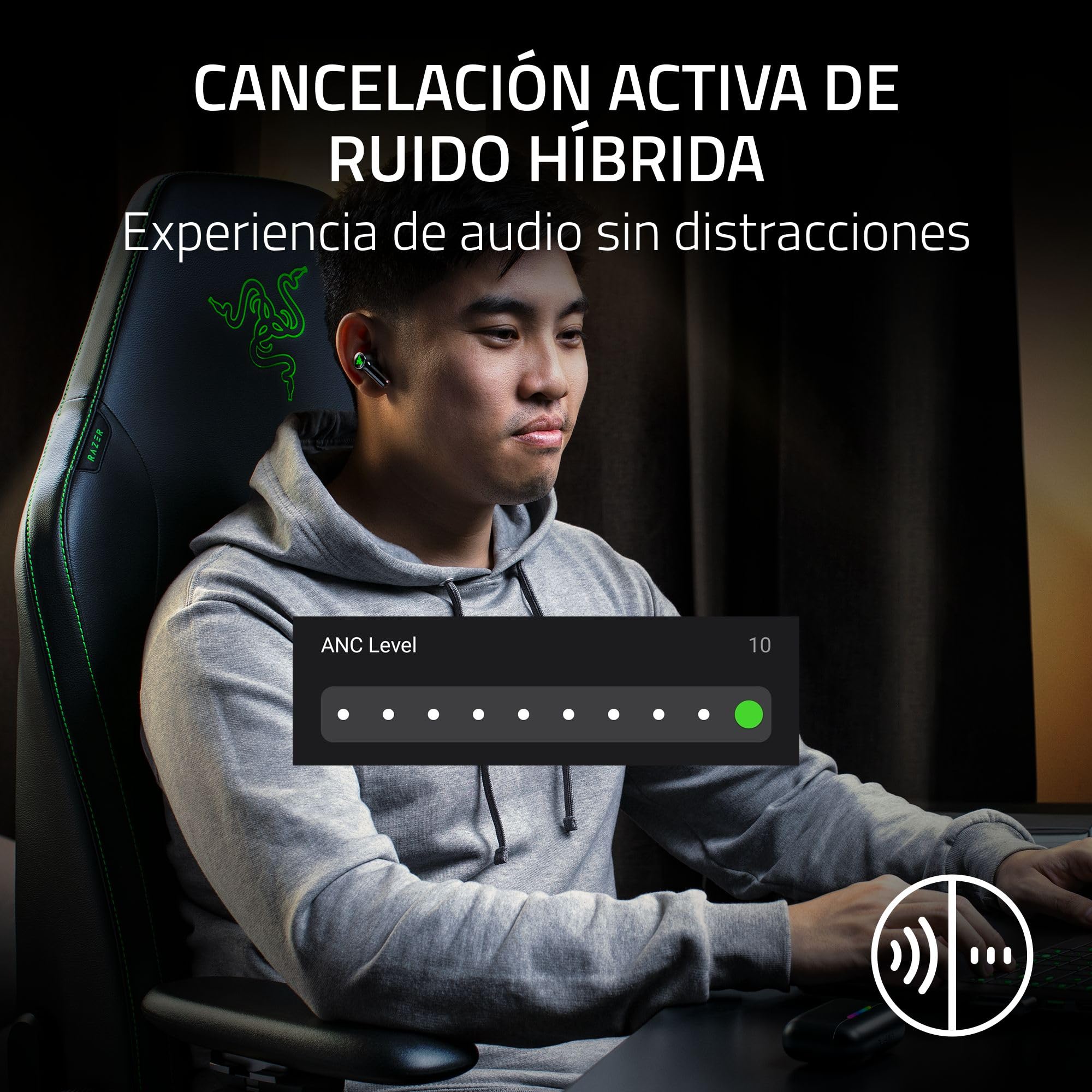 Razer Hammerhead V3 HyperSpeed - Auriculares inalámbricos Gaming multiplataforma - ANC cancelación Activa de Ruido - HyperSpeed Wireless y Bluetooth - Batería 40h - Resistentes al Agua IPX4 | Negro