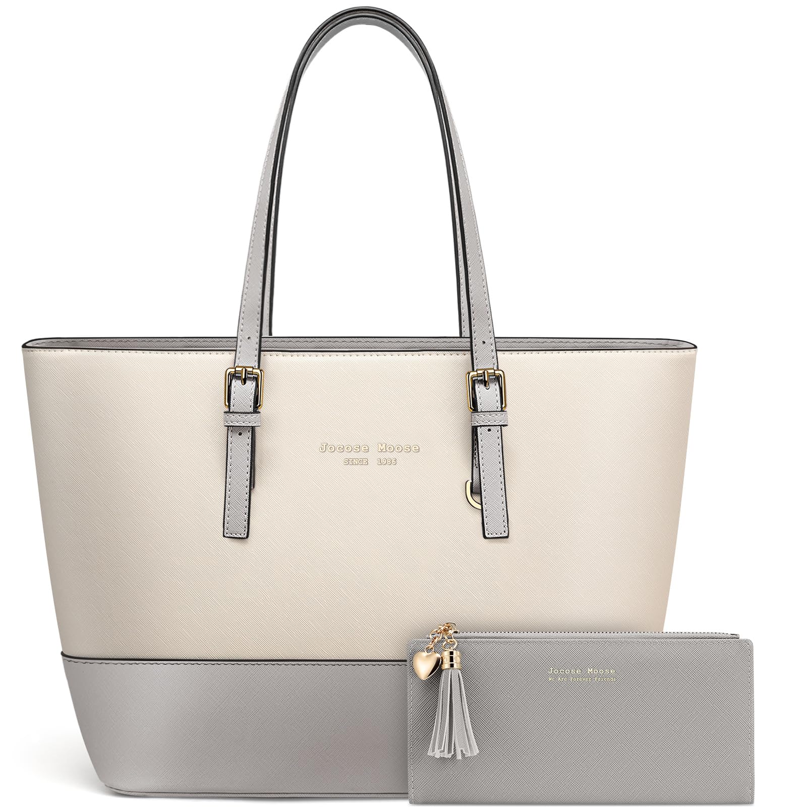 Jocose Moose Tote Bag for Women,Large PU Leather Shoulder Bag,Lightweight Fashion Computer Handbag with Ladies Purse for Work School Travel