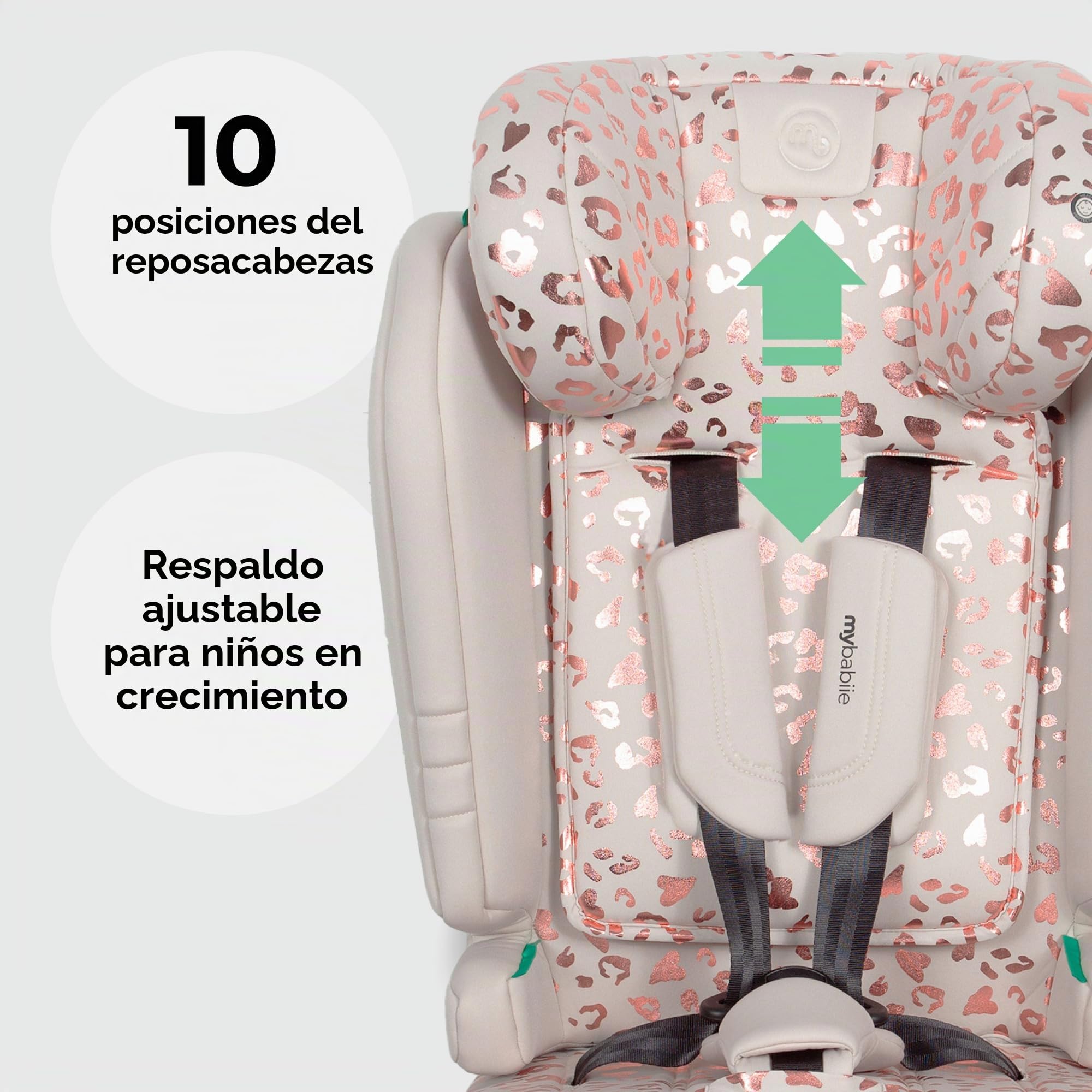 My Babiie MBCS50 - Asiento infantil de coche para niños pequeños a Booster R129, arnés de 5 puntos, 76-150 cm (aprox. 9-36 kg, 15 meses - 12 años), i-Size, grupo 1/2/3, ajustable, orientado hacia