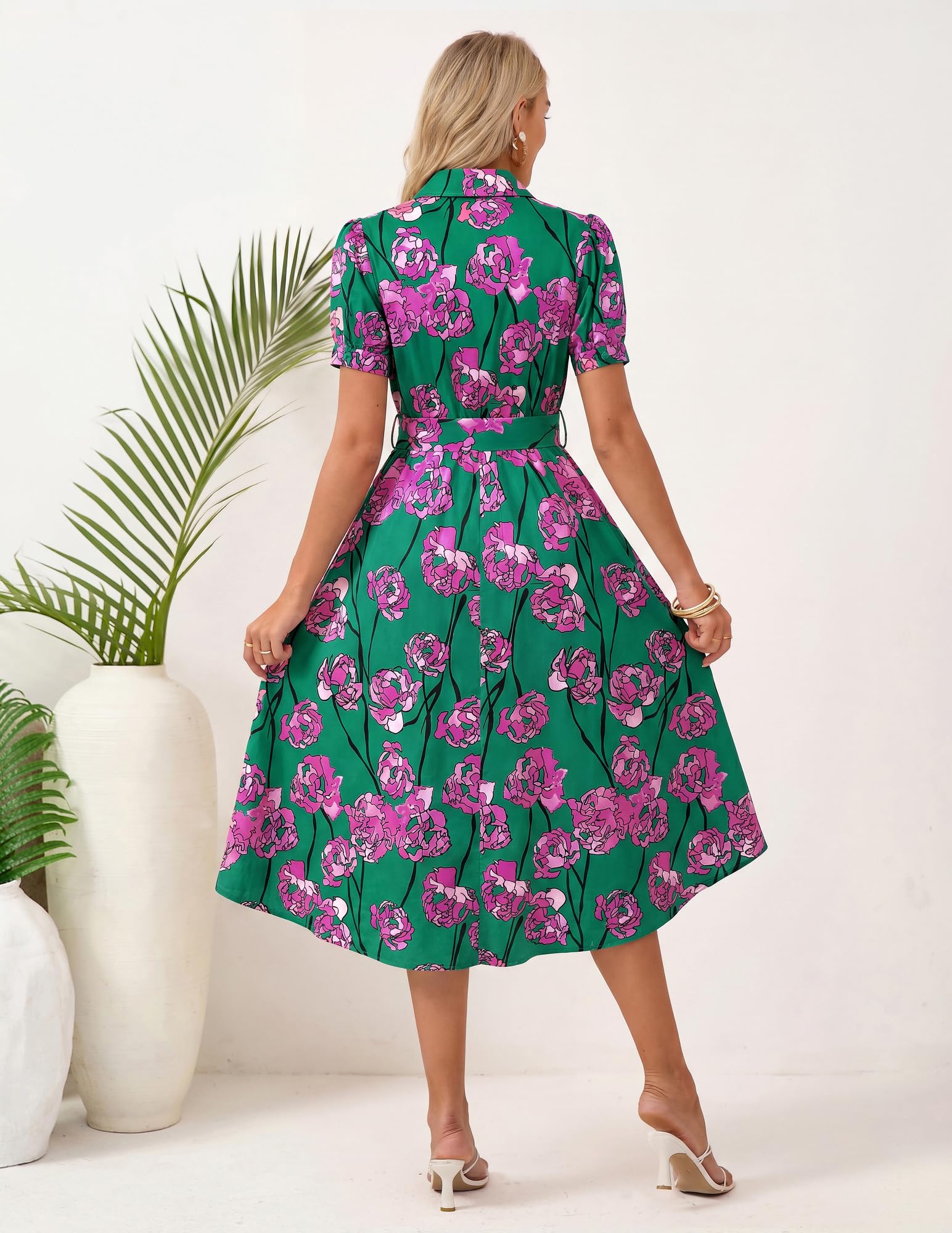 GRACE KARIN Sommerkleid Blumen Leichte Revers Kleid Hochzeitsgast Damen
