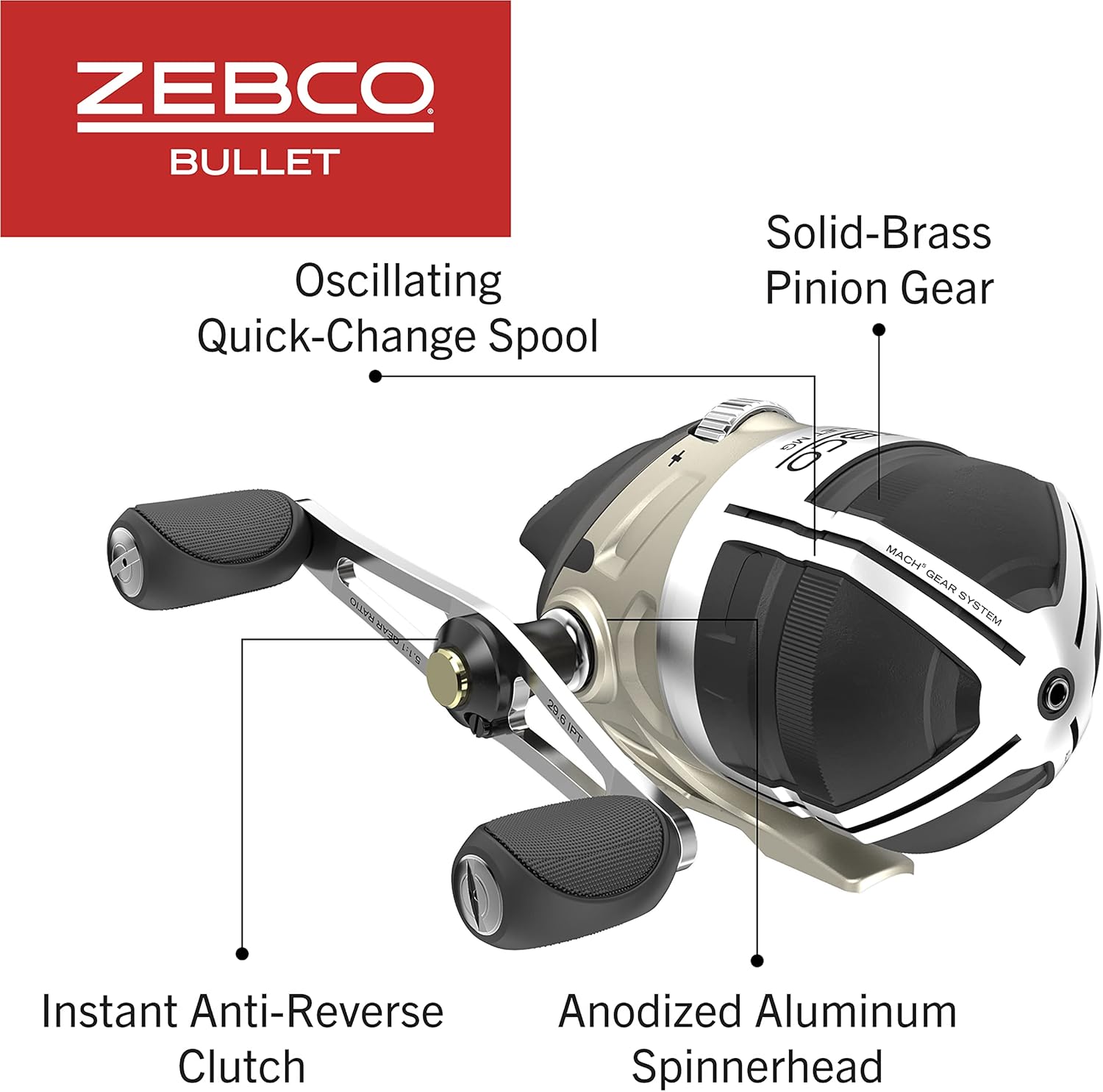 Zebco Bullet MG Spincast Reel and Fishing Rod Combo, IM8 Graphite Rod with MaxTac Grip Rod Handle, Fastest Spincast Reel Ever in an Ultra-Lightweight Magnesium Body, Dark Silver