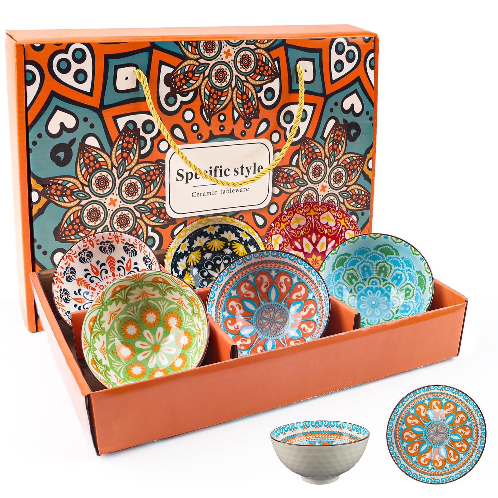 TBRFP Ceramic Rice Bowls Set of 6, 10oz Colorful Kitchen Serving Bowls