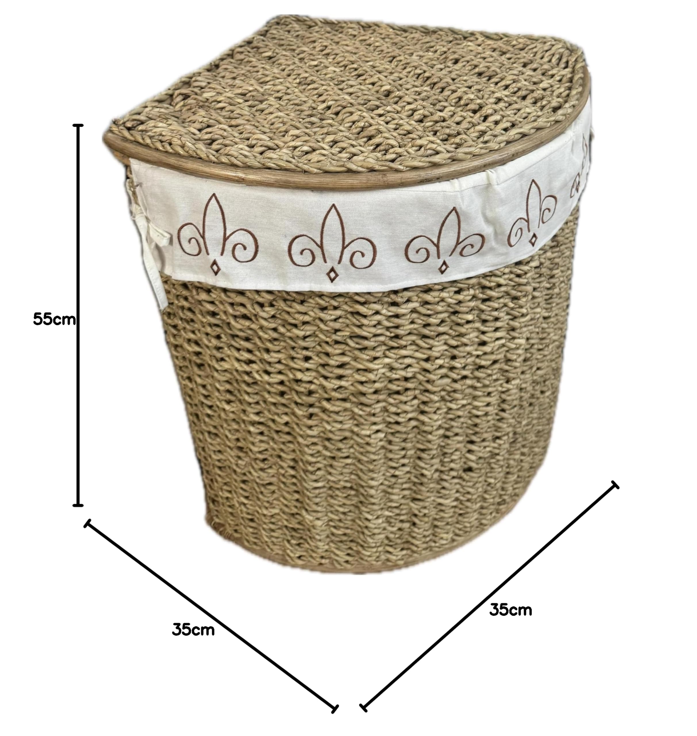 Portabiancheria ad Angolo in Fibra Naturale vimini 35x35x55 cm con Coperchio – Cesto Porta Biancheria con Fodera Interna in Cotone Rimovibile