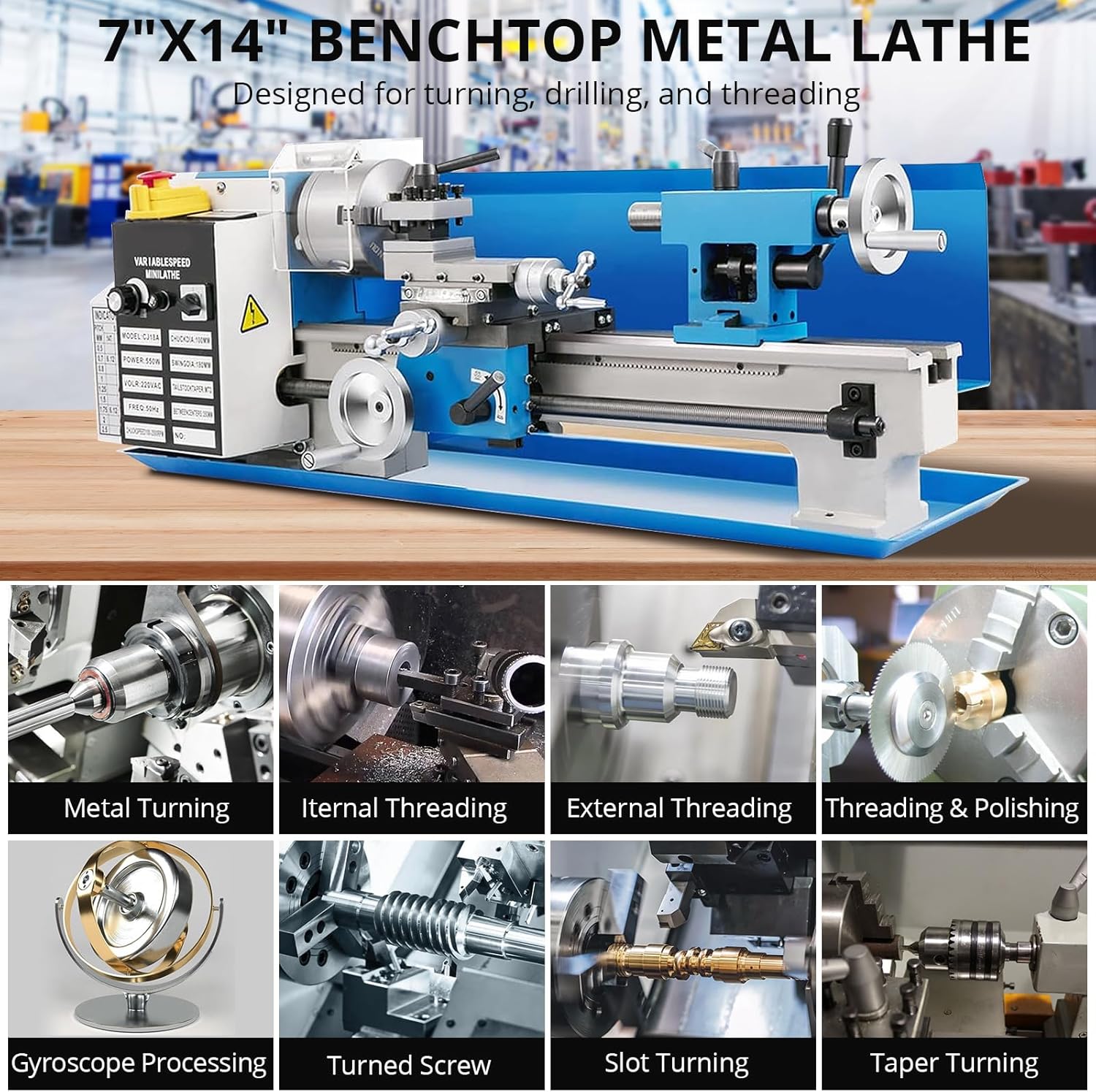 Mini Metal-Lathe Machine Benchtop 550W Variable Speed 2250RPM W/ 3-Jaw Chuck CNC - Picture 3 of 18