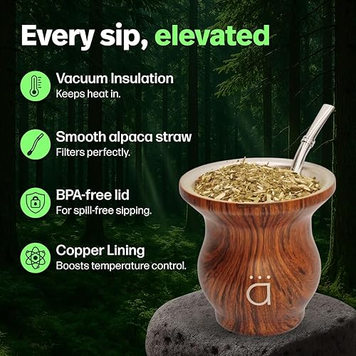 Vista 45 de Kalmateh Modern Yerba Mate Gourd - Doble pared 18/8 de acero inoxidable - Incluye bombilla y un cepillo de limpieza - 9 oz, 9.1 fl oz (mármol)