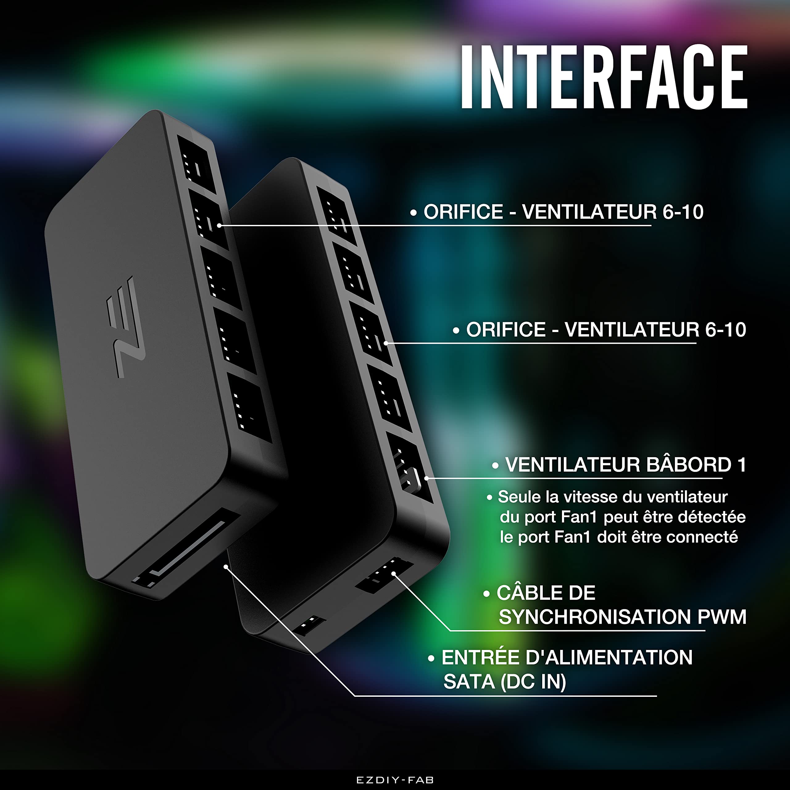 Cable Sata EZDIY-FAB Ventilateur RGB 10 Ports Hub-I Pour Les Fans De Bou00eetier PC Phanteks 4