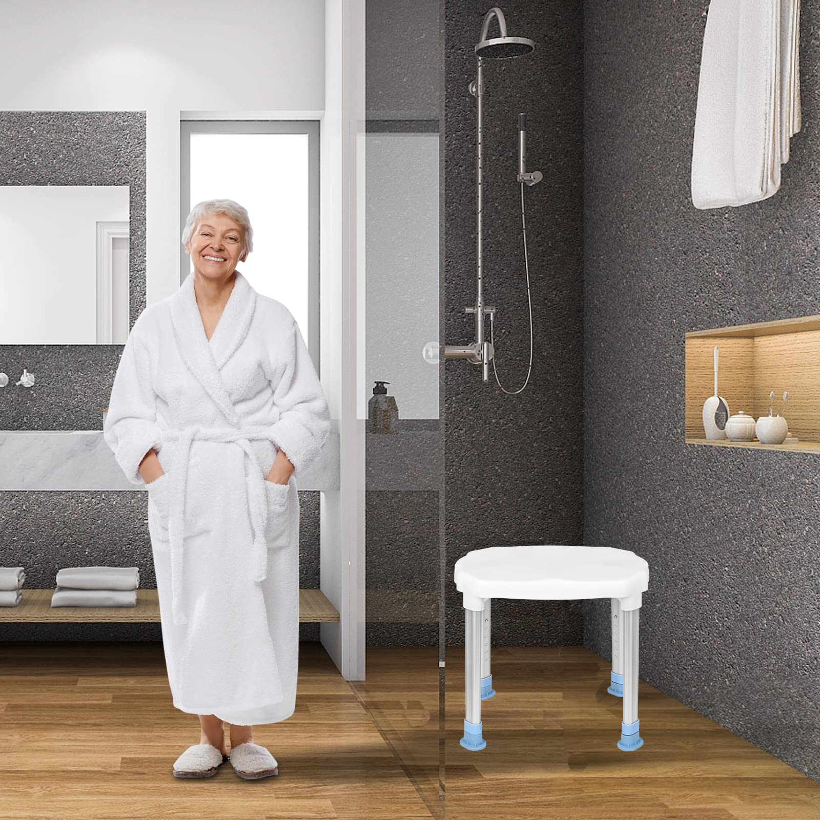 NAIZY Taburete de Ducha Silla de Ducha 70-90cm Taburete de baño Ajustable en Altura Ayuda a la Ducha Asiento de Ducha Antideslizante de Aluminio y plástico (Tipo A)