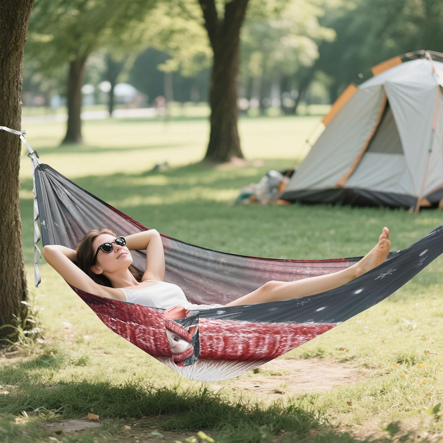 ALAZA Christmas Piggy Camping Hammocks Single or 2 Person 500 lbs Portable Parachute Travel Hammock w/Tree Straps for Hiking Backpacking Indoor Outdoor