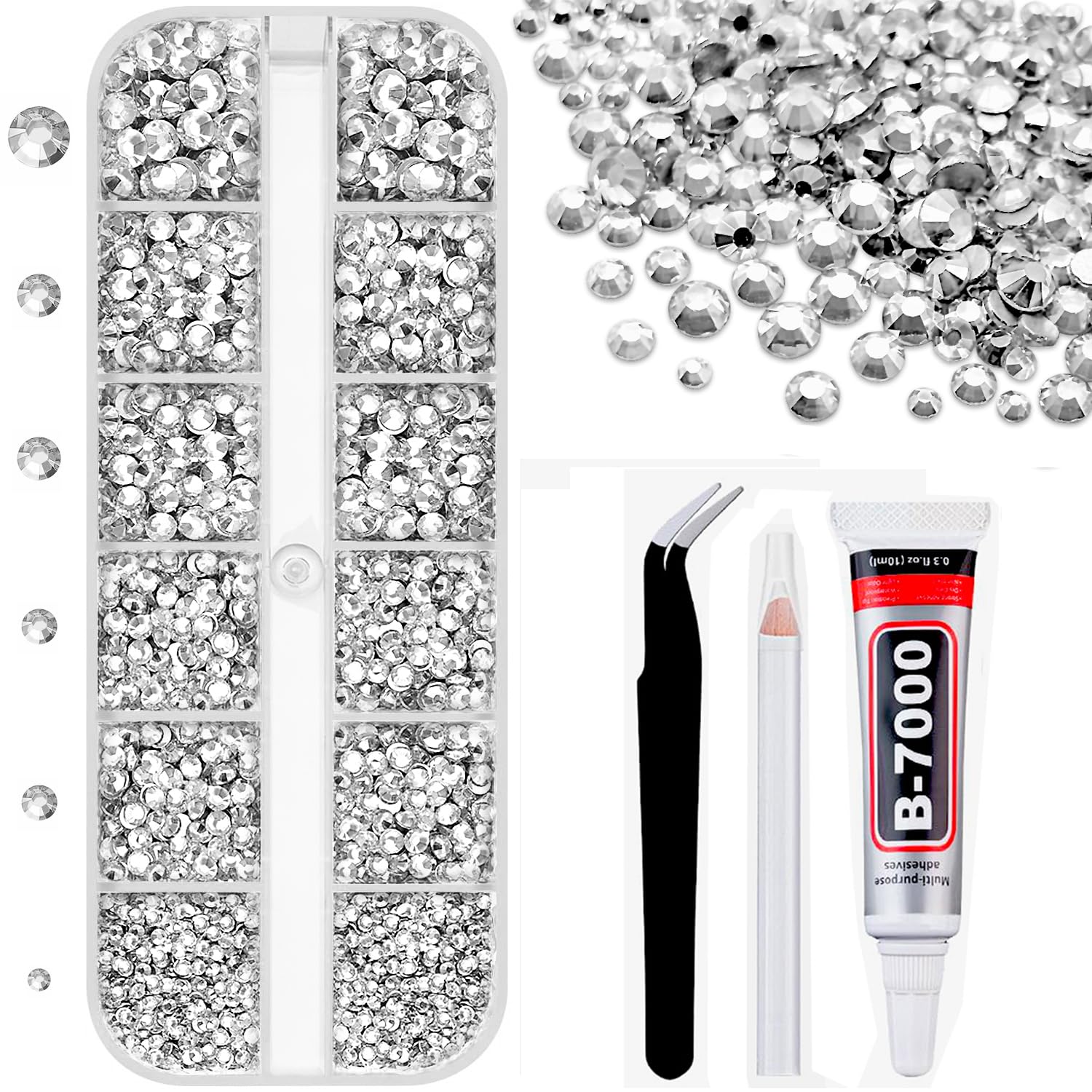 4660Pcs 4 Sizes (2-5 mm) Resin Rhinestones for Crafting with b7000 Glue Clear with Precision tip, Flatback Crystal Bedazzling Crystal for DIY Crafts