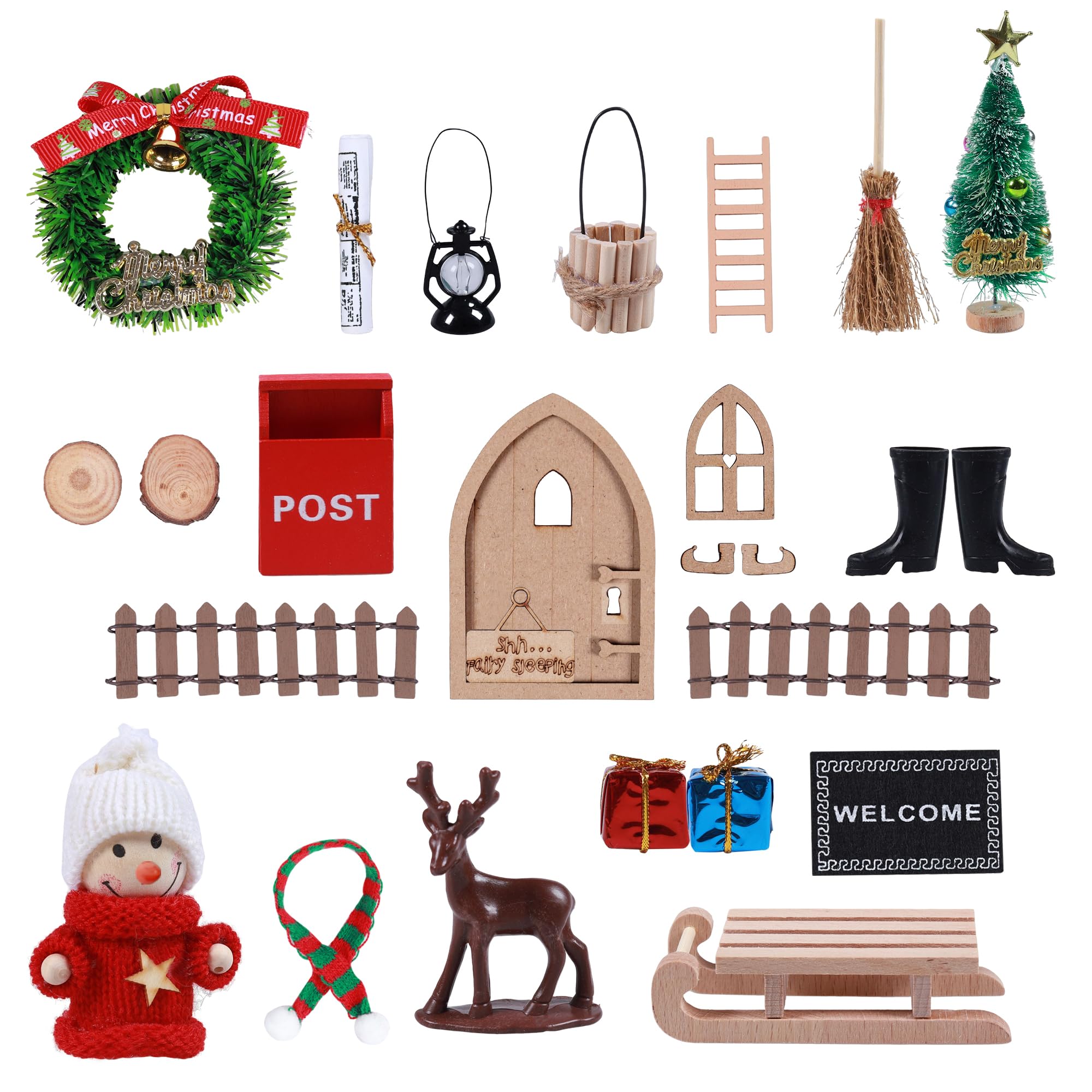 Wichteltür Set Aus Holz - 19-teiliges Komplettset Mit Zubehör Für Weihnachtsdeko (inkl. Tür, Leiter, Stiefel & Mehr)