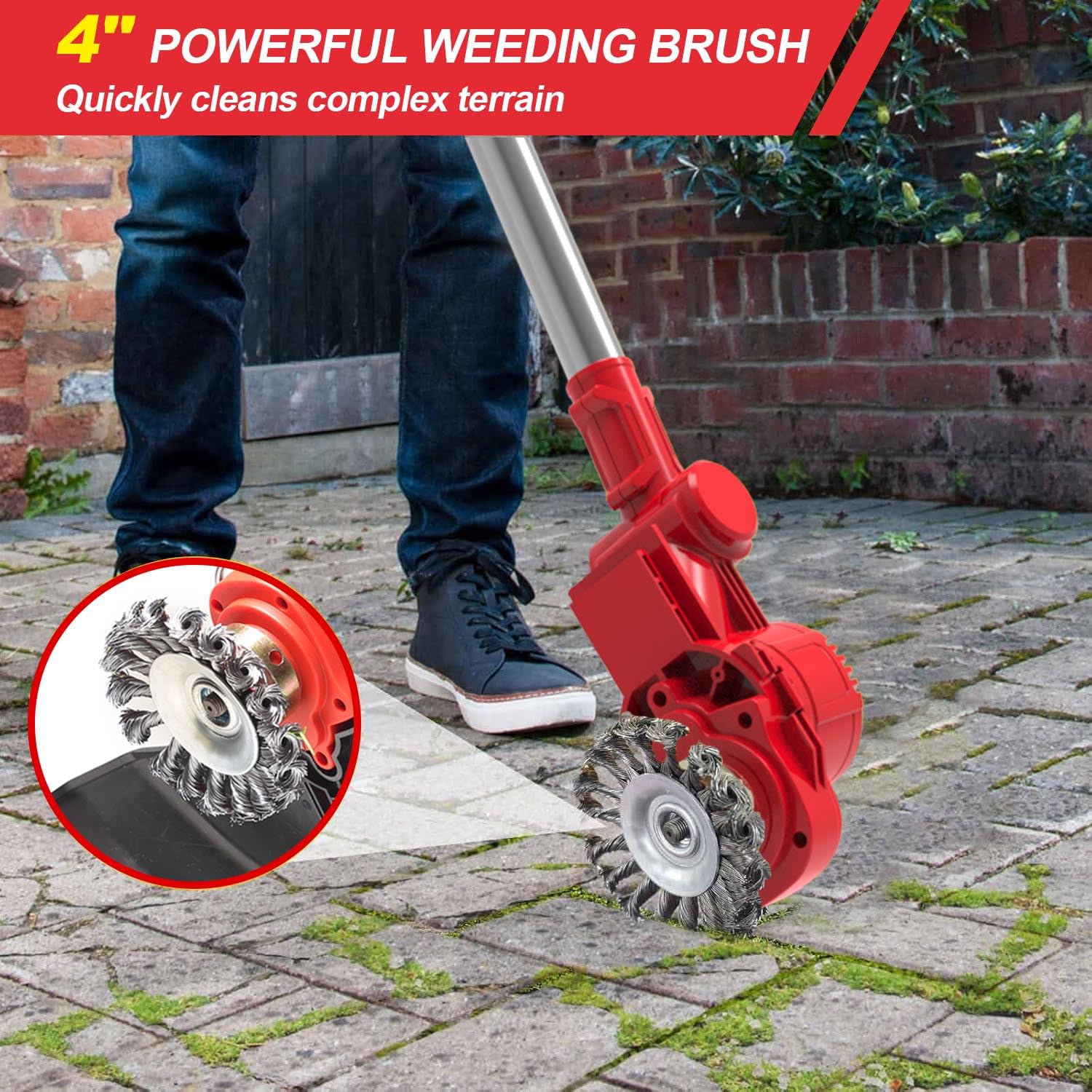 Rasentrimmer mit Akku und Unkrautbürste,21V Akku Rasentrimmer für Makita Akkus,Inkl 2X4.0Ah Akku & Ladegerät,5 Klingentypen Akku Freischneider,90° Drehkopf,für Garden Trimmen,Rot