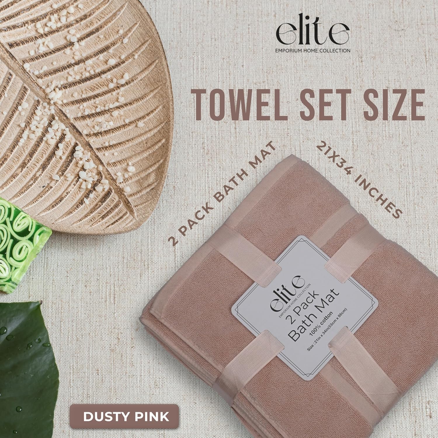 ELITE Valentine’s Day 2-Piece Red Bath Mats, 21" x 34" - 100% Cotton, Absorbent, Bath Towel Mats for Floor, (Dusty Pink)