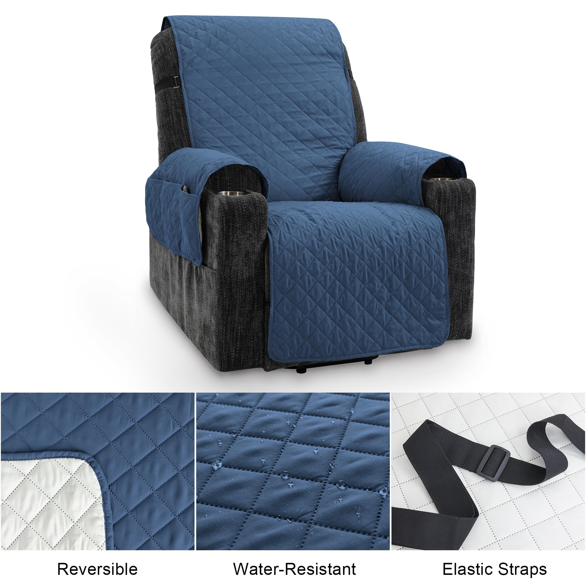 Copripoltrona Relax Impermeabile TIANSHU Per Divano 1 Posto - Reversibile, Antiscivolo, Anti Graffi Cani/Gatti (Blu Grigio) - Foto 10