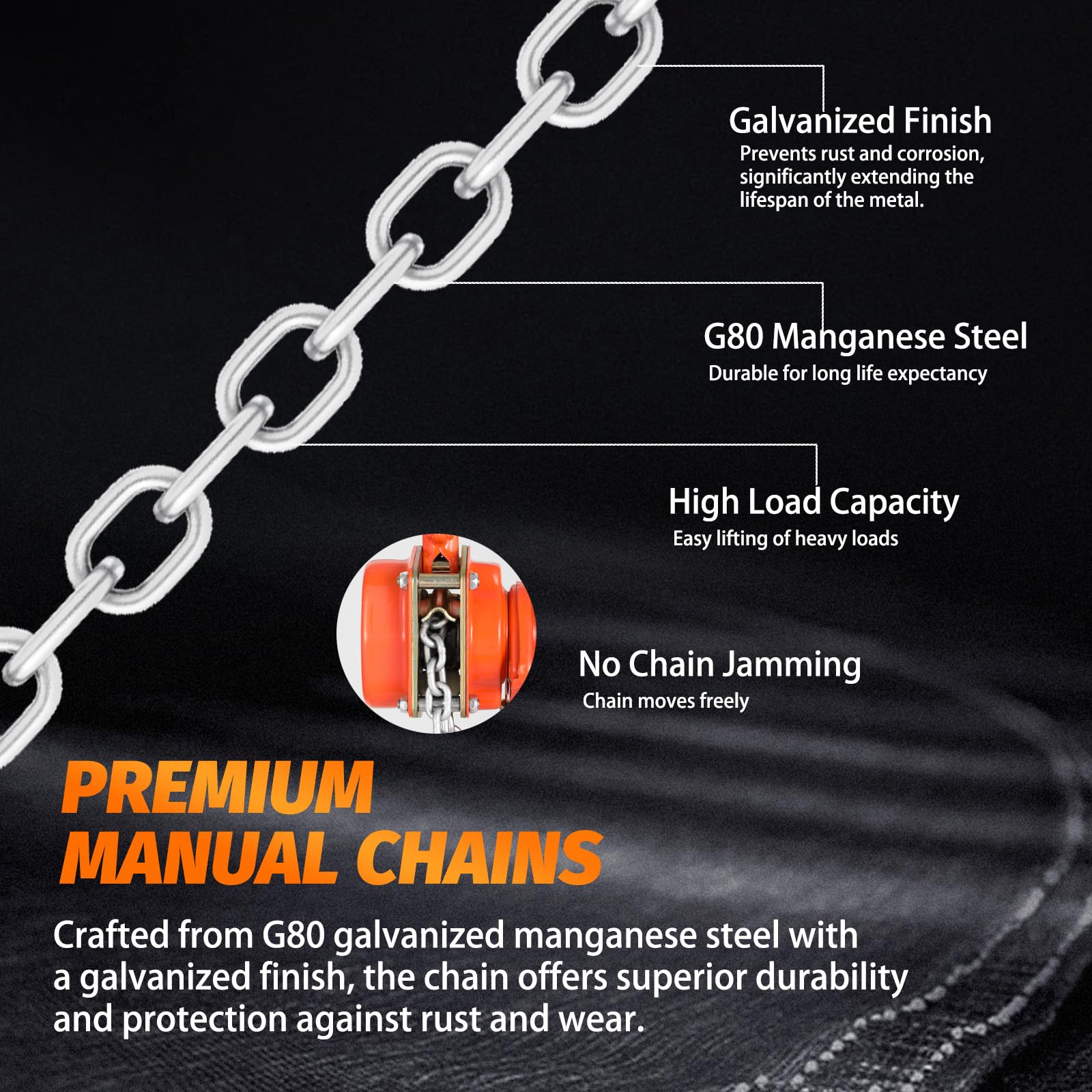 1 Ton Chain Hoist - 10FT Lift, Manual Ratchet -4