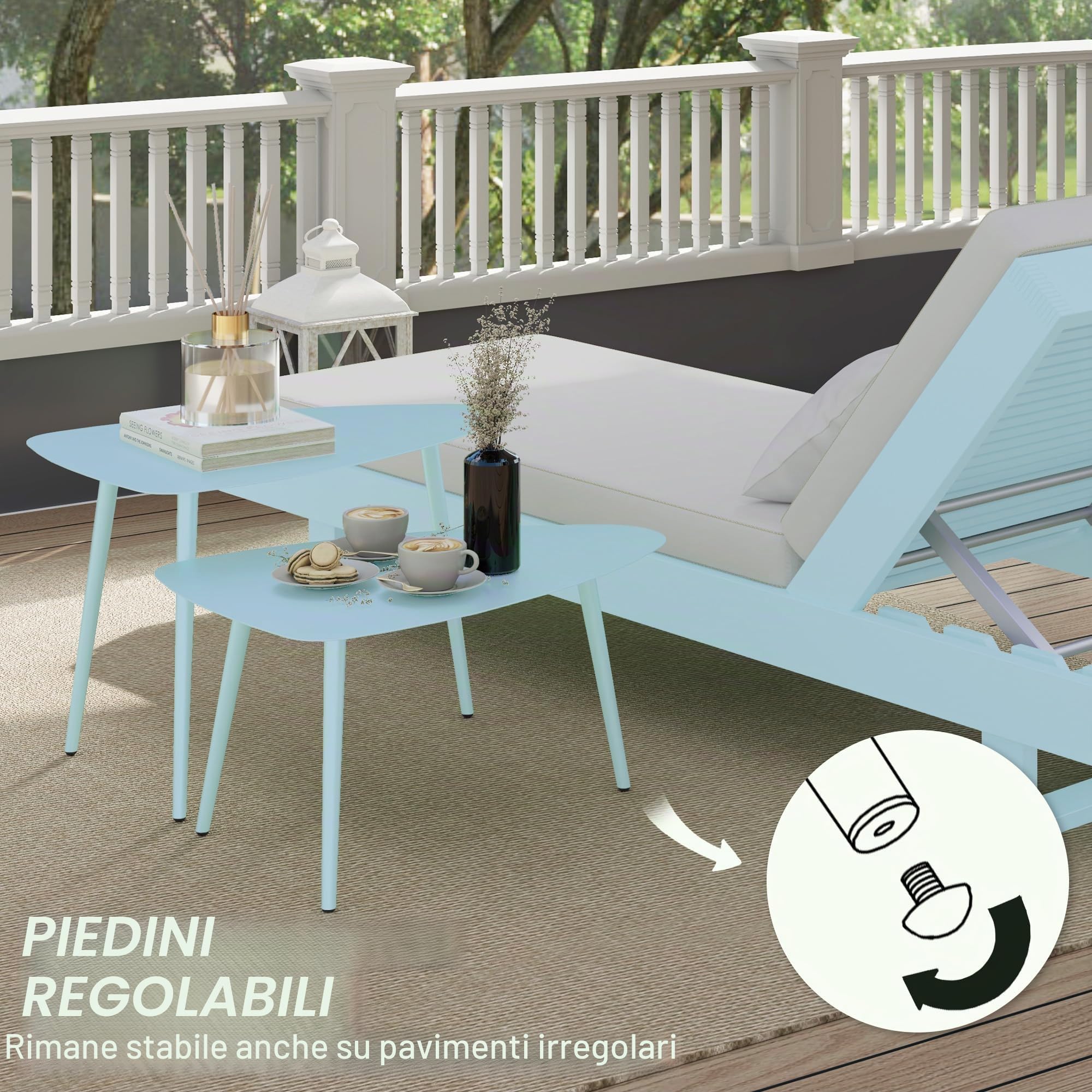 Outsunny Tavolino da Caffè con Piano Rimovibile e Gambe Pieghevoli Blu