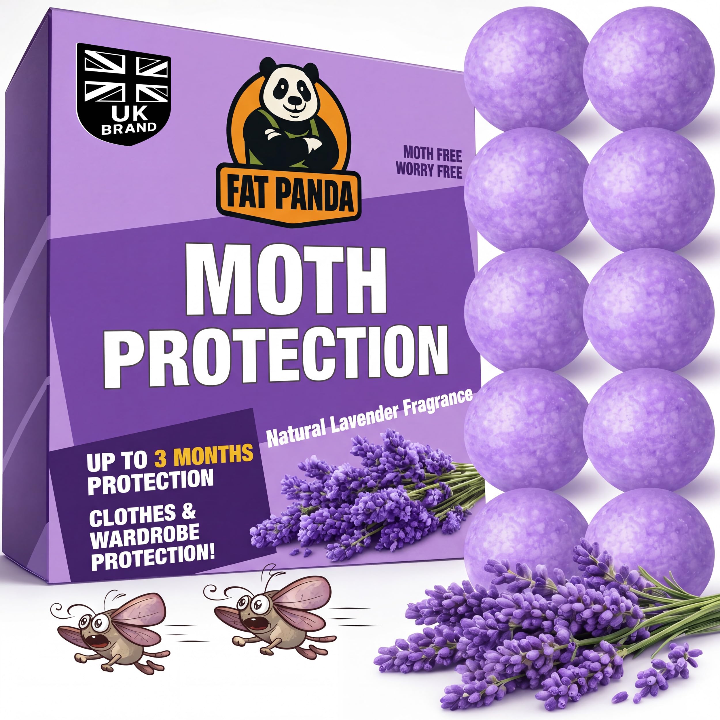 10-Pack Moth Repellent Balls for Wardrobes: Clothes Moth Repellent | Contains Lavender | Moth Protection for Wardrobes and Drawers | Up to 3 Months Protection per Ball | Lavender-Scented