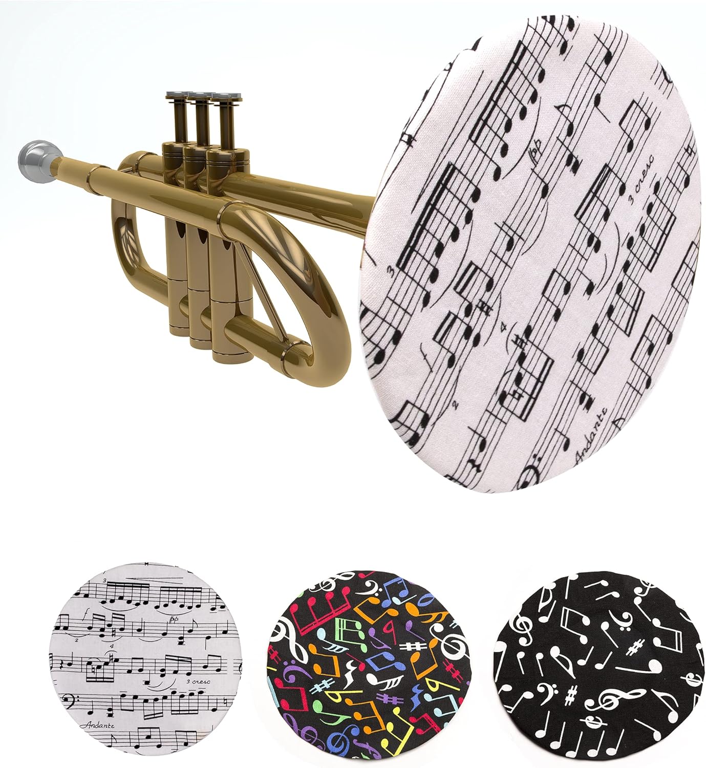 GRAUES 3 Pieces Trumpet Bell Cover | Bell Cover for saxophone 3 Inch | Music Note Printed Stylish Bell Cover | bell instrument for Trumpet, Saxophone,Flugelhorn and Cornet (5 inches): Musical Instruments