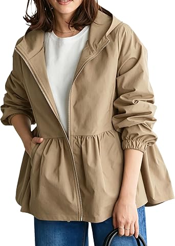 Womens Hooded Peplum Jacket Lightweight Zip Up Windbreaker