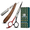 ORGANIM Care Products Professional Barber Shaving Razor for Men with Wooden Handle and Stainless Steel Clip Head Razor | Includes Hair Cutting Scissor | Salon-Grade Shaving and Grooming Kit gallery image
