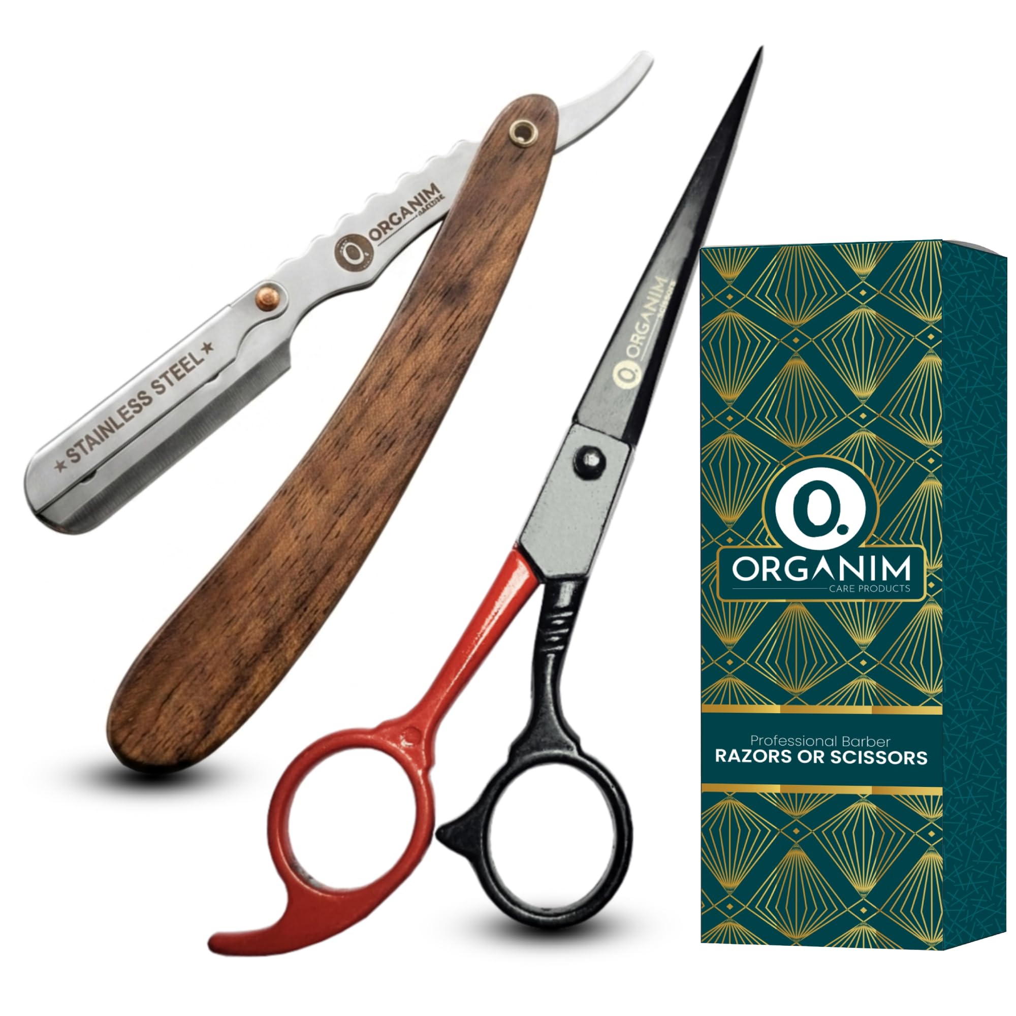 Organim Care Products Shaving Razor Men, Barber Salon Wooden Clip Head Razor With Scissor Combo-image-12