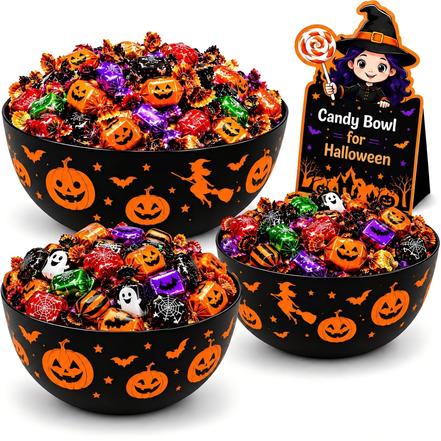3pcs Halloween Candy Bowl Halloween Candy Dish For Decorations Party Pumpkin Ghost Spider Sweet Serving Dishes Snack Holder Decor For Porch 15oz Outdoor Serveware Set Kitchenware Basket Set