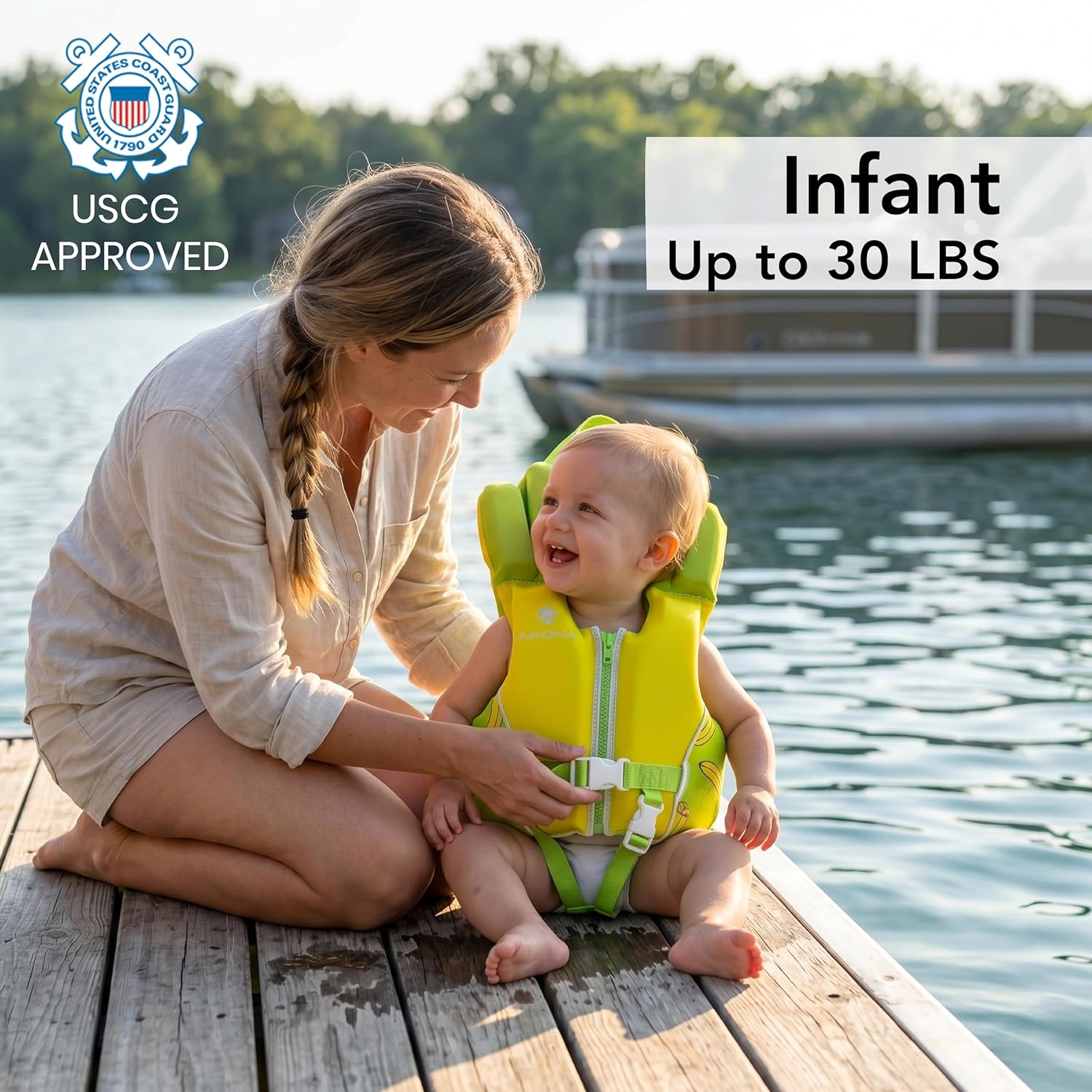 AKONA Infant Neoprene Life Jacket, US Coast Guard Approved, Rated up to 30 Pounds