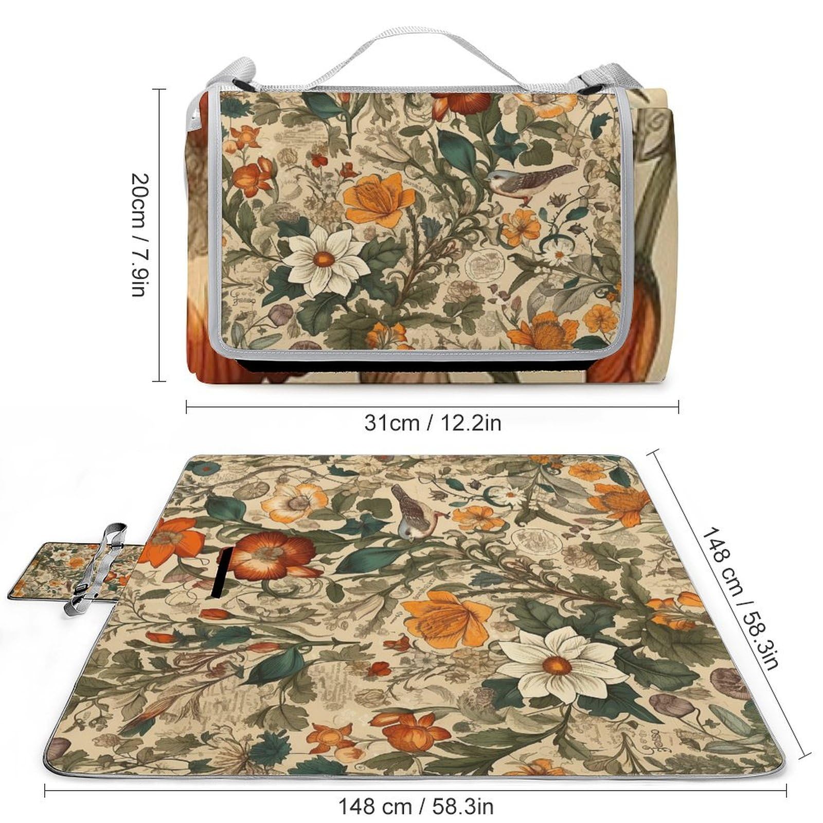 Coperta da picnic da spiaggia, motivo retrò stampato, coperta da picnic impermeabile, pieghevole, extra large, tappetino quadrato da picnic, per escursioni, viaggi, campeggio all'aperto, parchi
