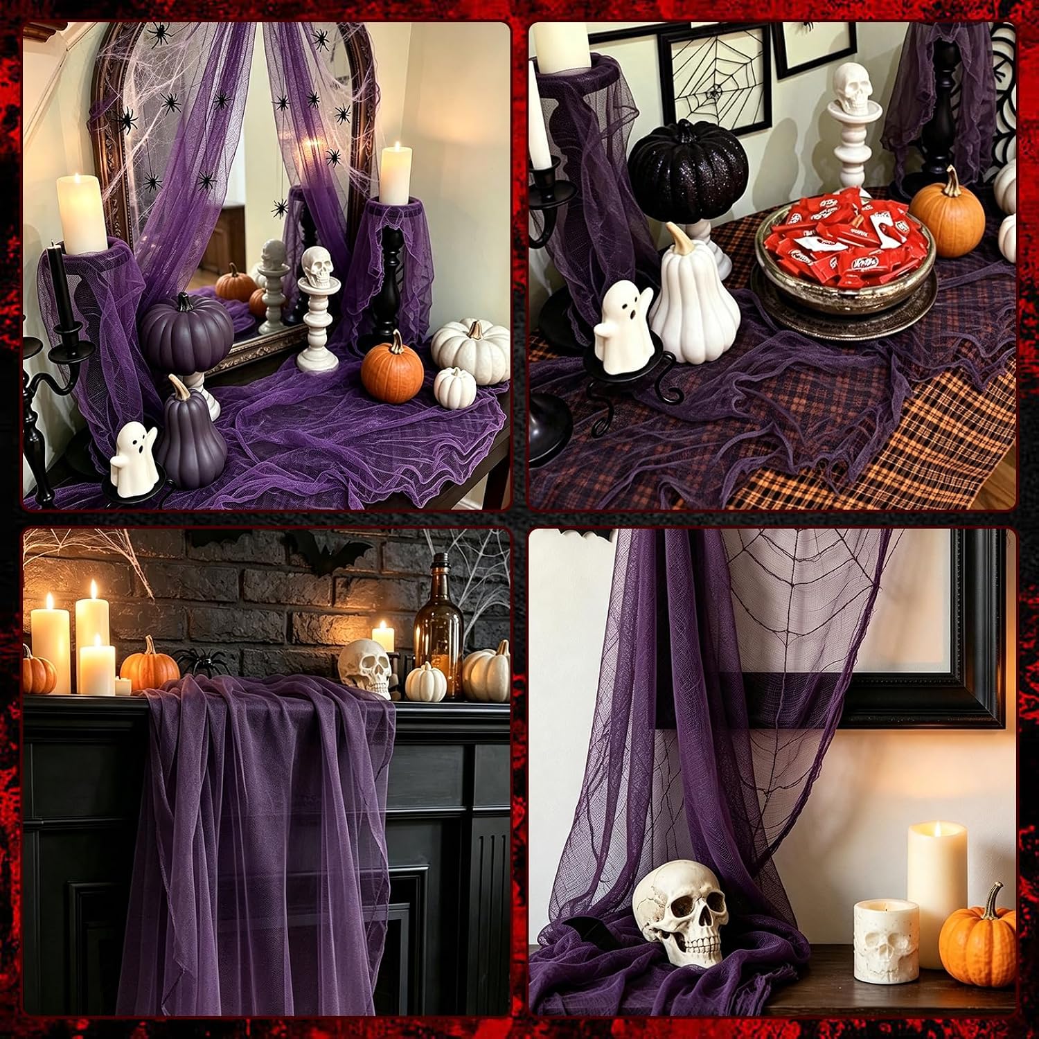 512" x 85" Purple Halloween Creepy Cloth,Large Spooky Gauze Cloth