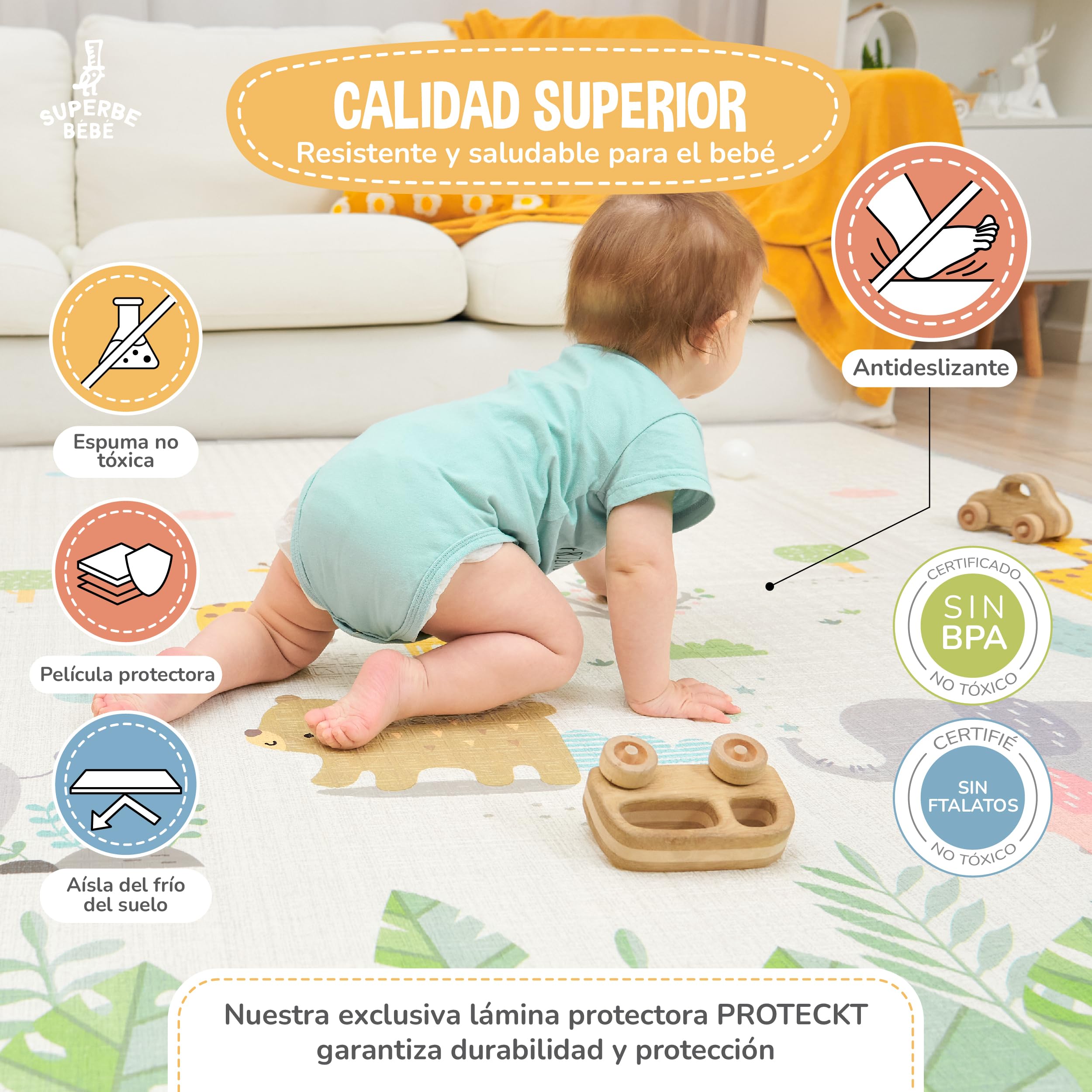 Alfombra Bebe Acolchada Plegable 180x200x1.5cm- Gimnasio Bebe - Manta De Juegos - Manta Actividades Impermeable Reversible - Tapete De Actividades - Gimnasio Infantil - Regalo Bebé