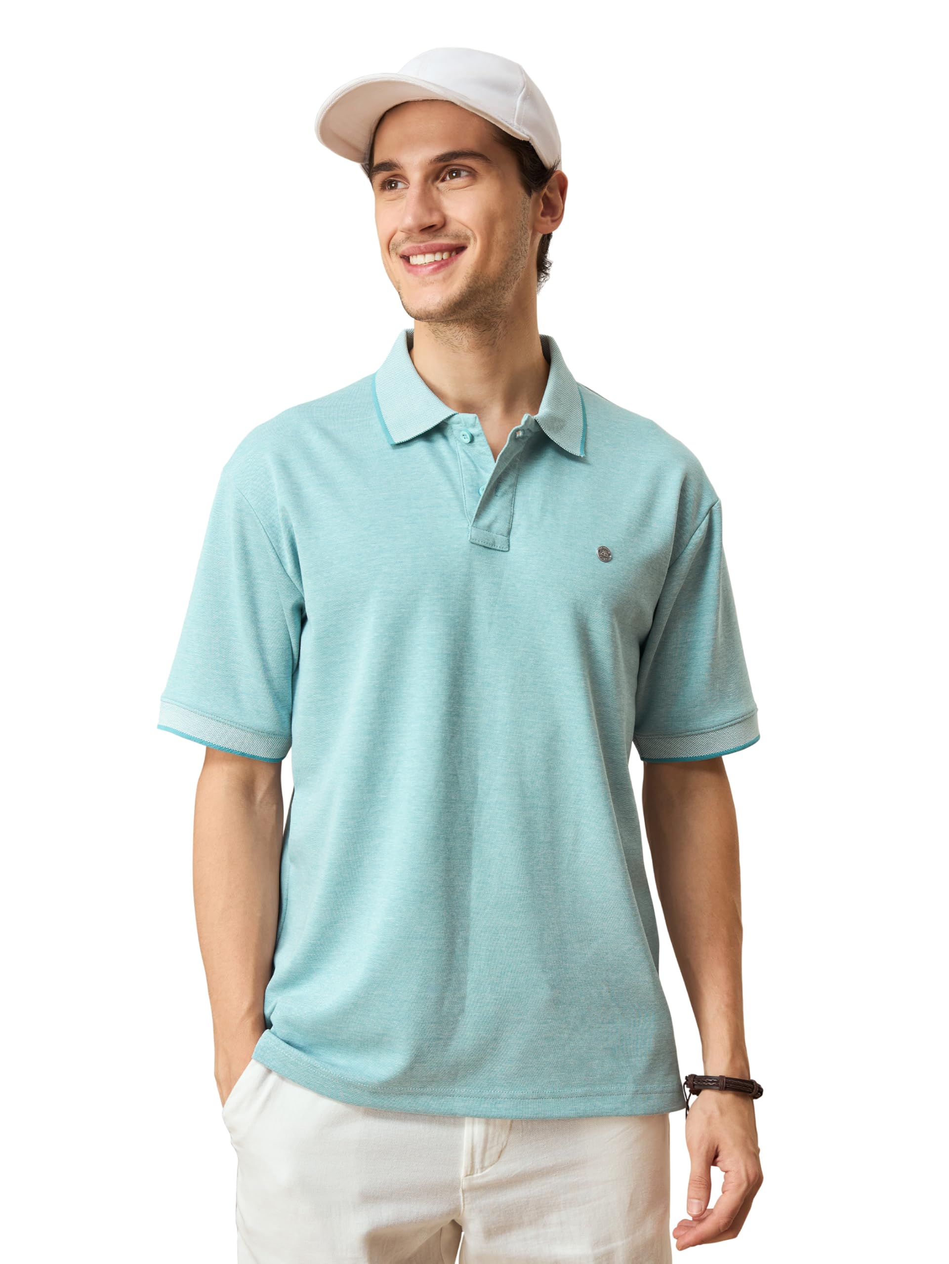 BEYOUNG Cotton Blend Melange Texture Regular Fit Solid Polo Tshirt for Men | Collar Tshirt | Half Sleeves | Solid Casual T-Shirt