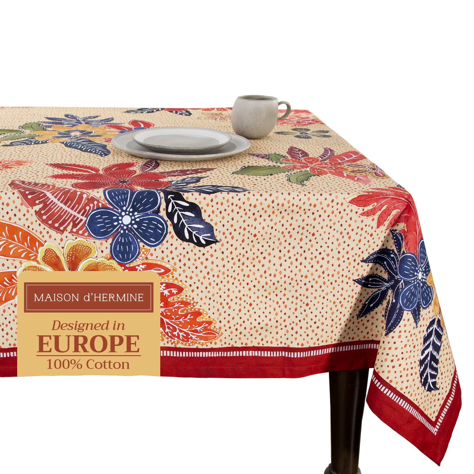 Maison d' Hermine Table Cloth Rectangle Table 100% Cotton 230 cm x 140 cm Tablecloth Reusable Everyday Use for Christmas Decorations Dining Farmhouse Home Party Festive (Kalahari)