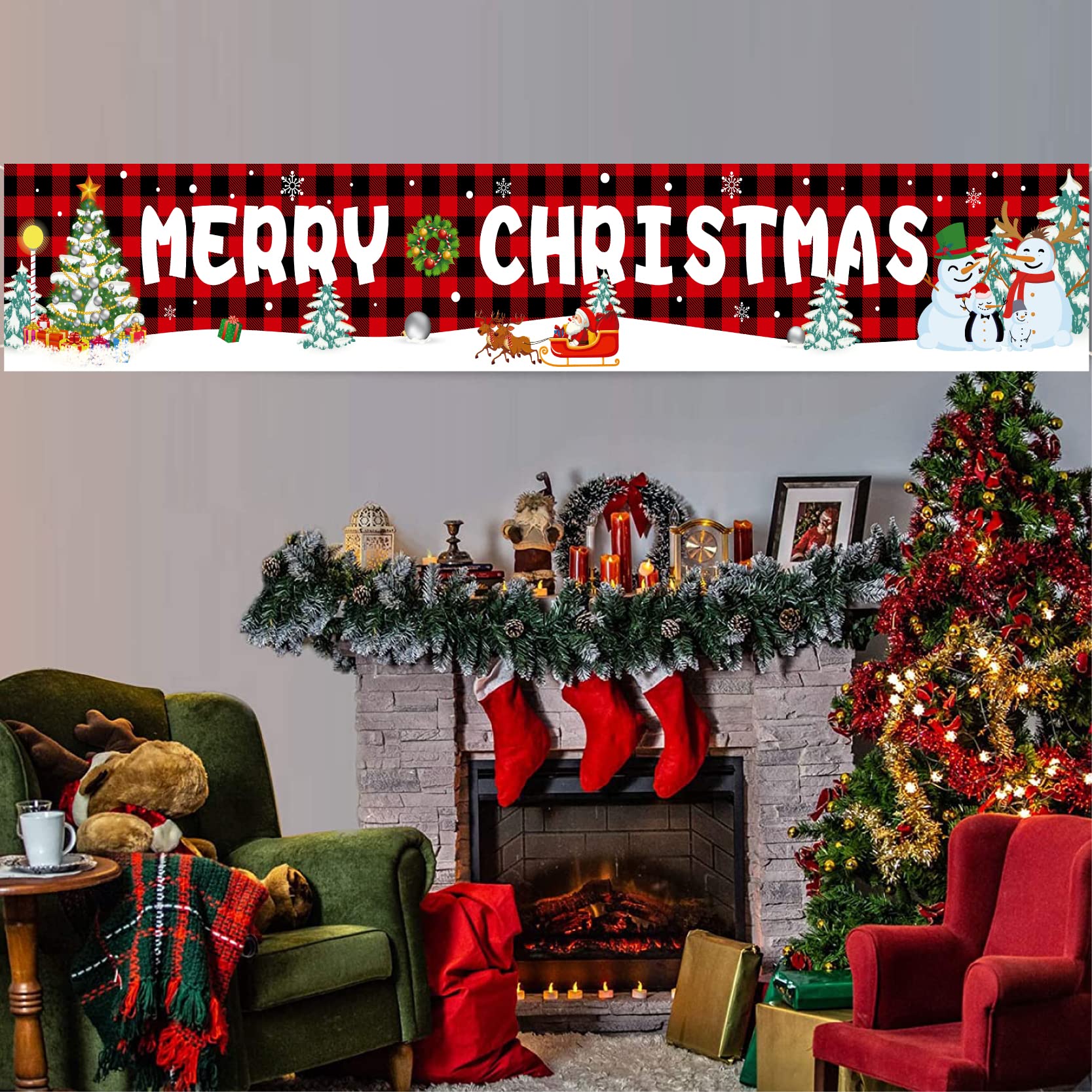 Fröhliche Weihnachten XXL-Banner 50x300 Cm – Weihnachtsparty Deko Mit Schneemann, Rentier & Weihnachtsmann | Wandbanner Für Festtage