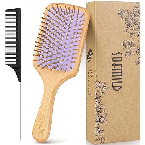 Cepillo de pelo de paleta de madera de bambú, cerdas de madera de bambú, cepillo desenredante para mujeres y hombres, masajeando el crecimiento del