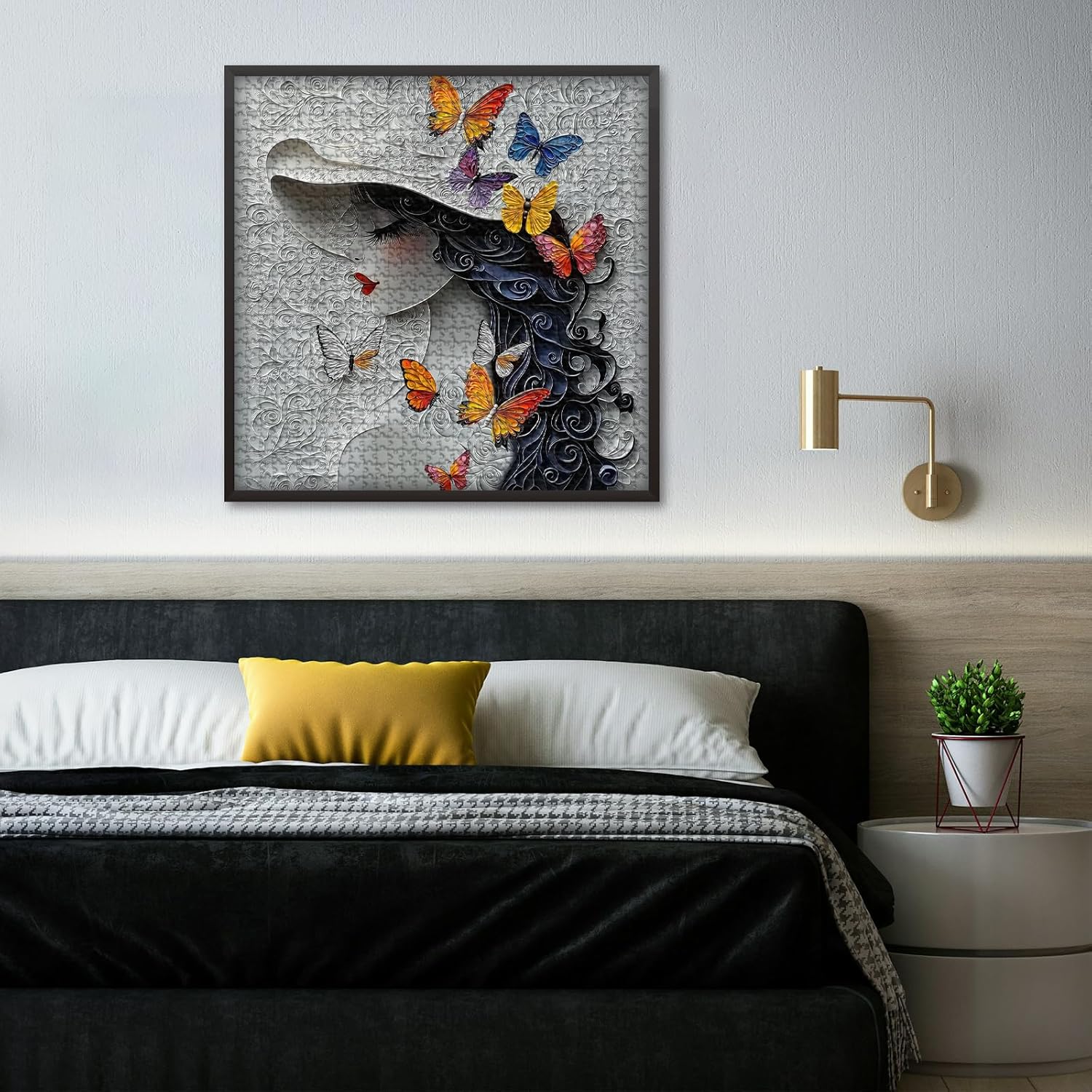 Butterfly Lady Puzzles for Adults 1000 Pieces，Beauty Hat Woman Art Puzzles, Elegant Woman Butterfly Jigsaw Puzzle Aesthetic, Impossible Difficult Challenge for Adults