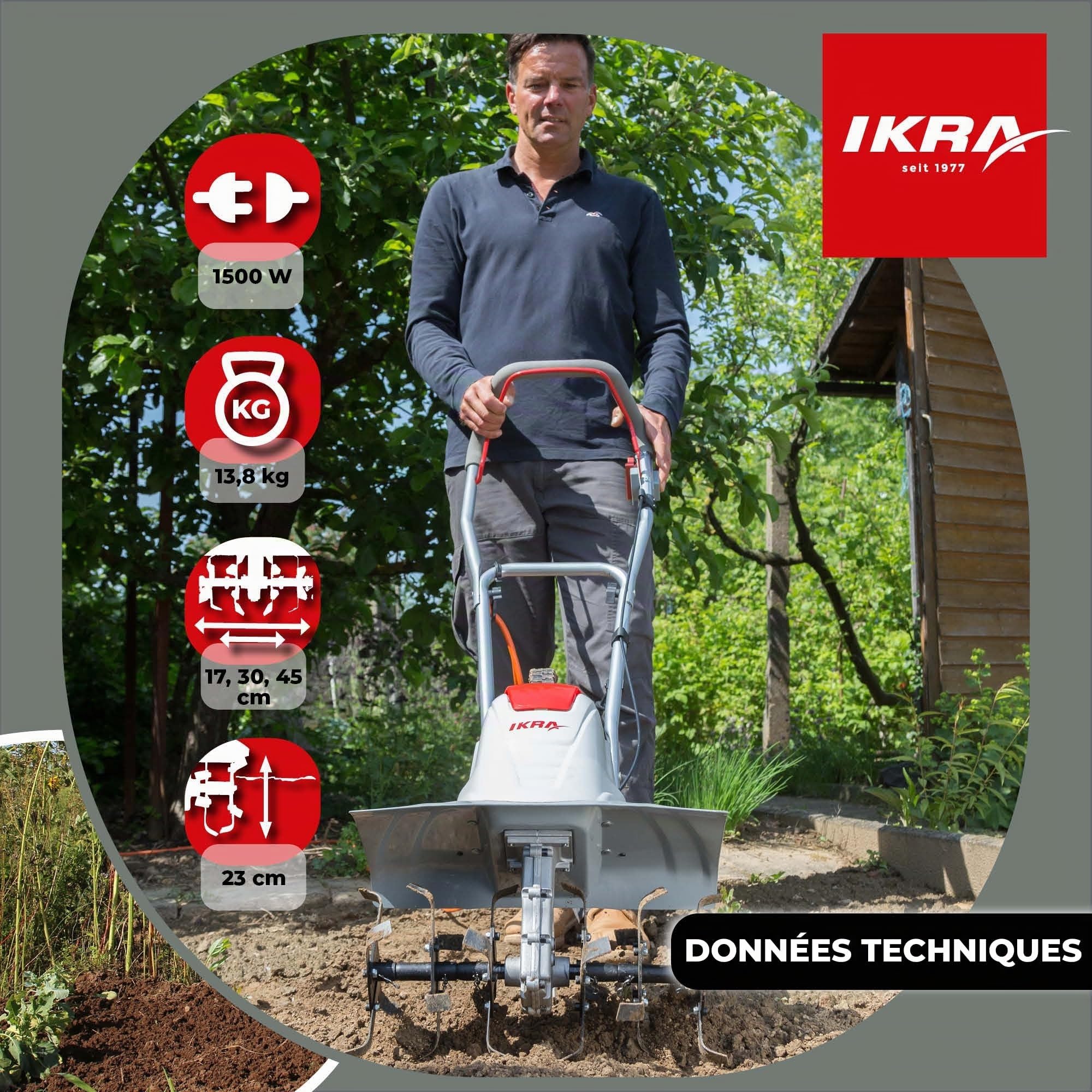 IKRA motobineuse électrique FEM 1500, largeur de travail flexible 17-45cm, très performante, 1500W