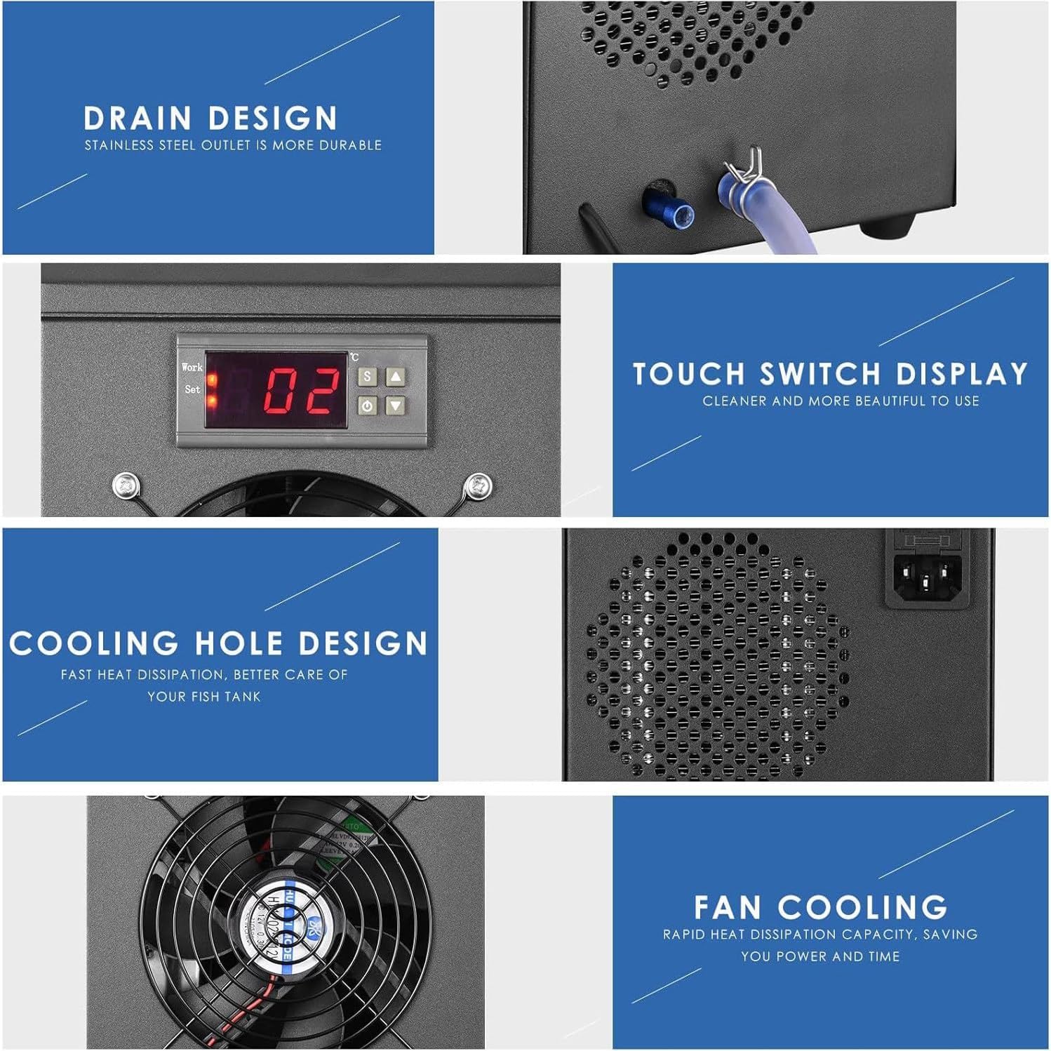 Refrigeratore per Acquario, Refrigeratore per Acquario con Acqua Fresca, Refrigeratore Acqua da 60L/160L/300L per Serbatoio di Pesci con Compressore Silenzioso, Macchina di Raffreddamento Acqua per