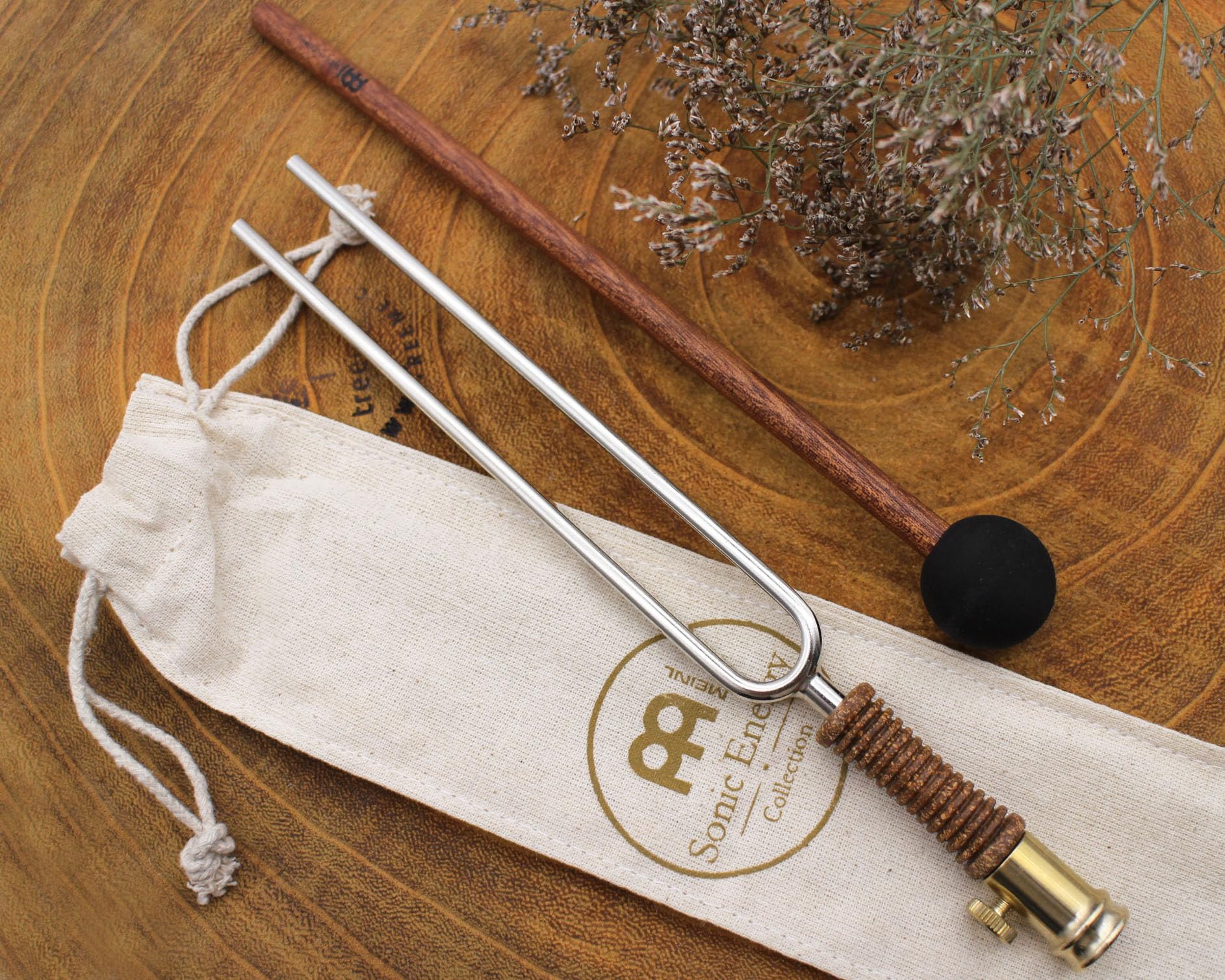 Paquete de diapasón Sonic Energy – Flor de la vida 128 Hz / C3 – Para meditación, terapia, hogar – Incluye accesorio, martillo, bolsa (TF-FOL-BUNDLE)