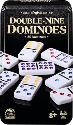 Spin Master Games, Cardinal Classics - Juego de dominó doble nueve en lata de almacenamiento, para niños y adultos, juego clásico, 2-6 jugadores,