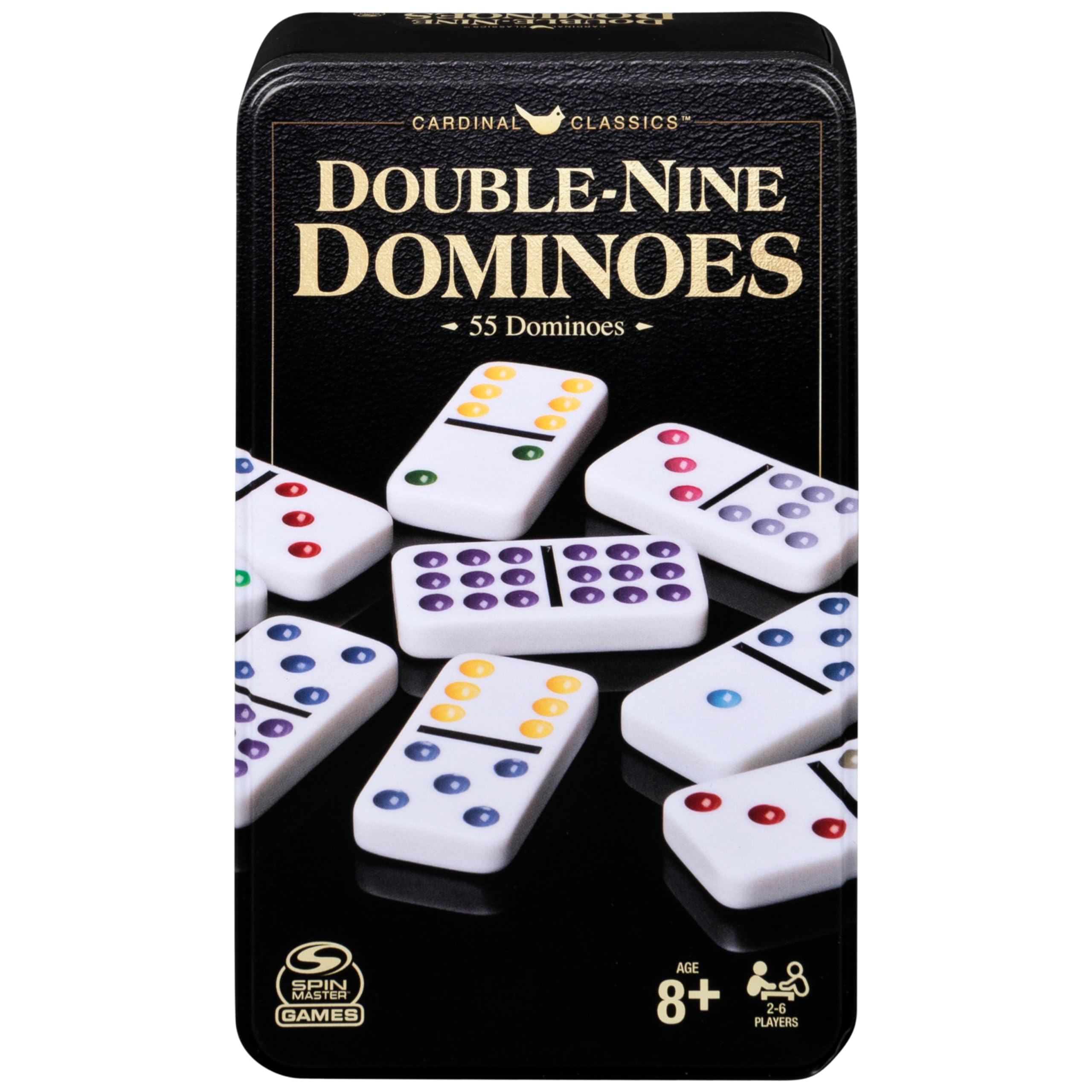 Spin Master Games, Cardinal Classics Double Nine Dominoes Set in Storage Tin, Dominoes for Kids & Adults, Classic Game, 2-6 Players, Easter Gift, Ages 8 & Up