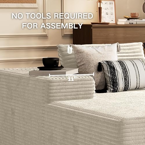 Miniatura 8 de Kingdura Sofá modular Cloud de 105.5 pulgadas con diván en forma de L, moderno sofá modular beige con asiento profundo, tela de pana, no requiere