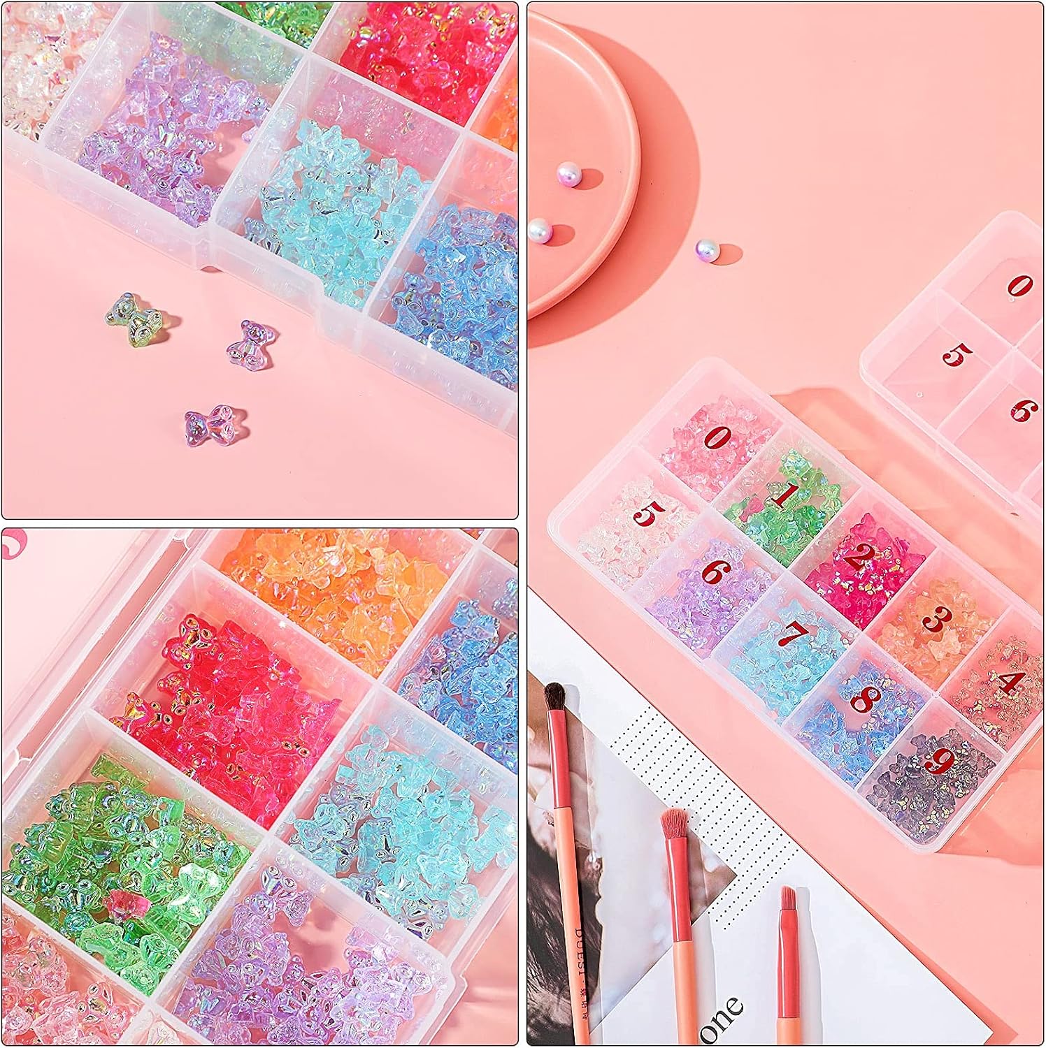 2 Pieces Nail Tip Box False Empty Nail Tips Organizer Storage Box with 10 Number Spaces Storage Case Container Nail Box Plastic Grid Box for Fingernail Crystal, Jewelry, Nail Accessories (White)