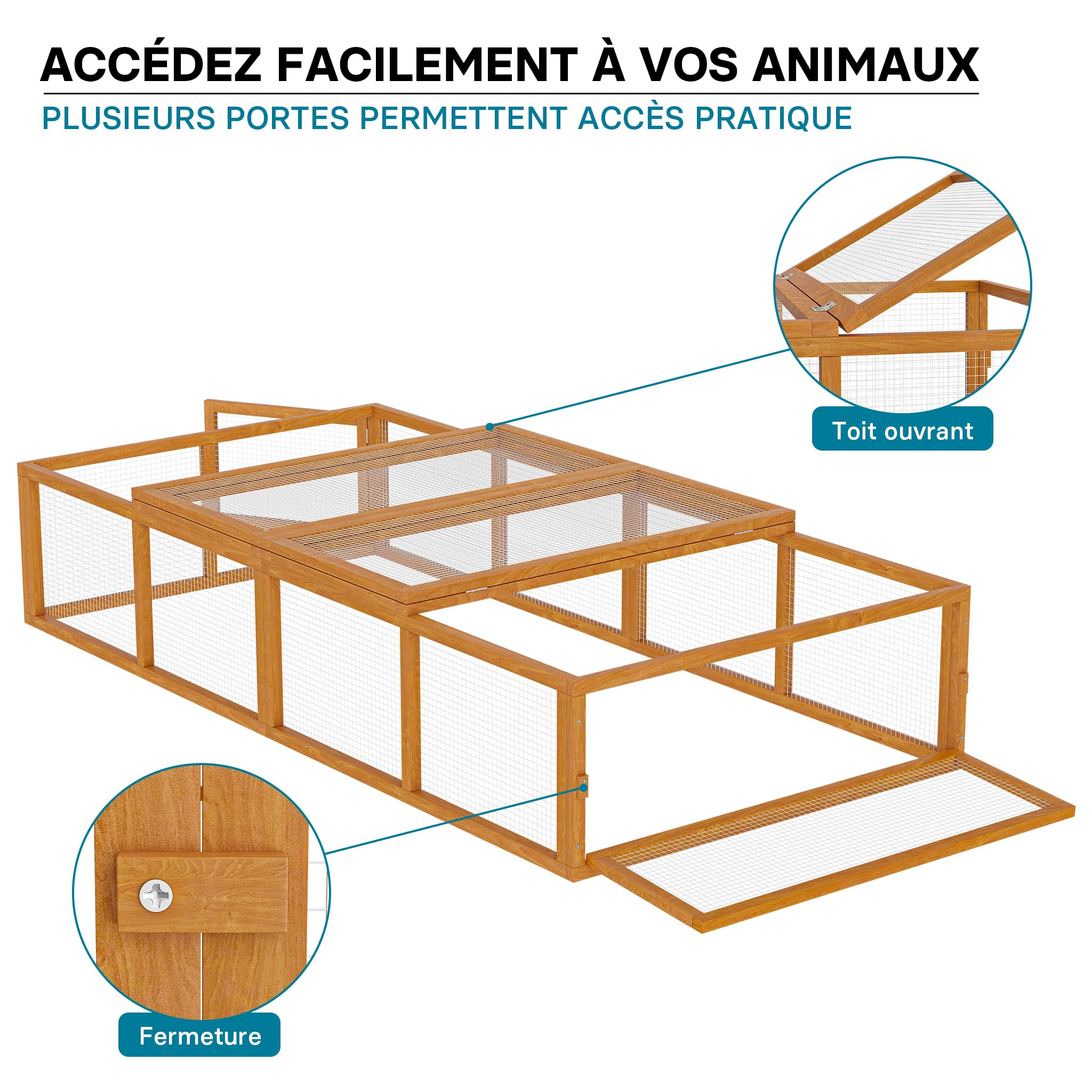 Wiltec Clapier à Lapin XXL 1800x900x480 mm Bois Grille métallique Cage Petits Animaux Enclos Parc Rongeurs